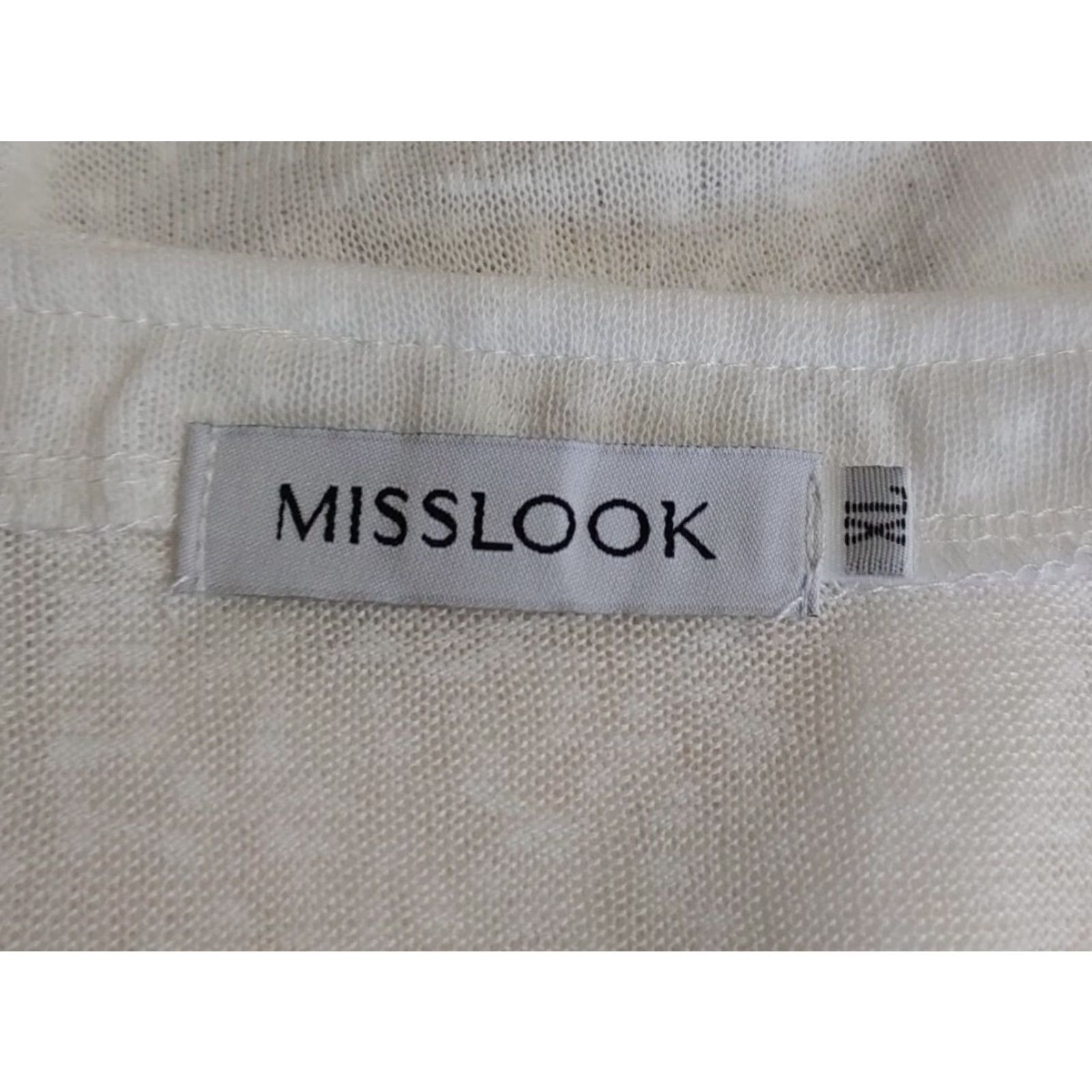 Vintage Misslook Top Womens XL White L/S Graphic Design Pullover Bus Peace Sign Blouse Casual Sleeve Knit Cotton Blend Round Neck Machine Washable Women Size XL / US 12-14 / IT 48-50 - 4 Thumbnail