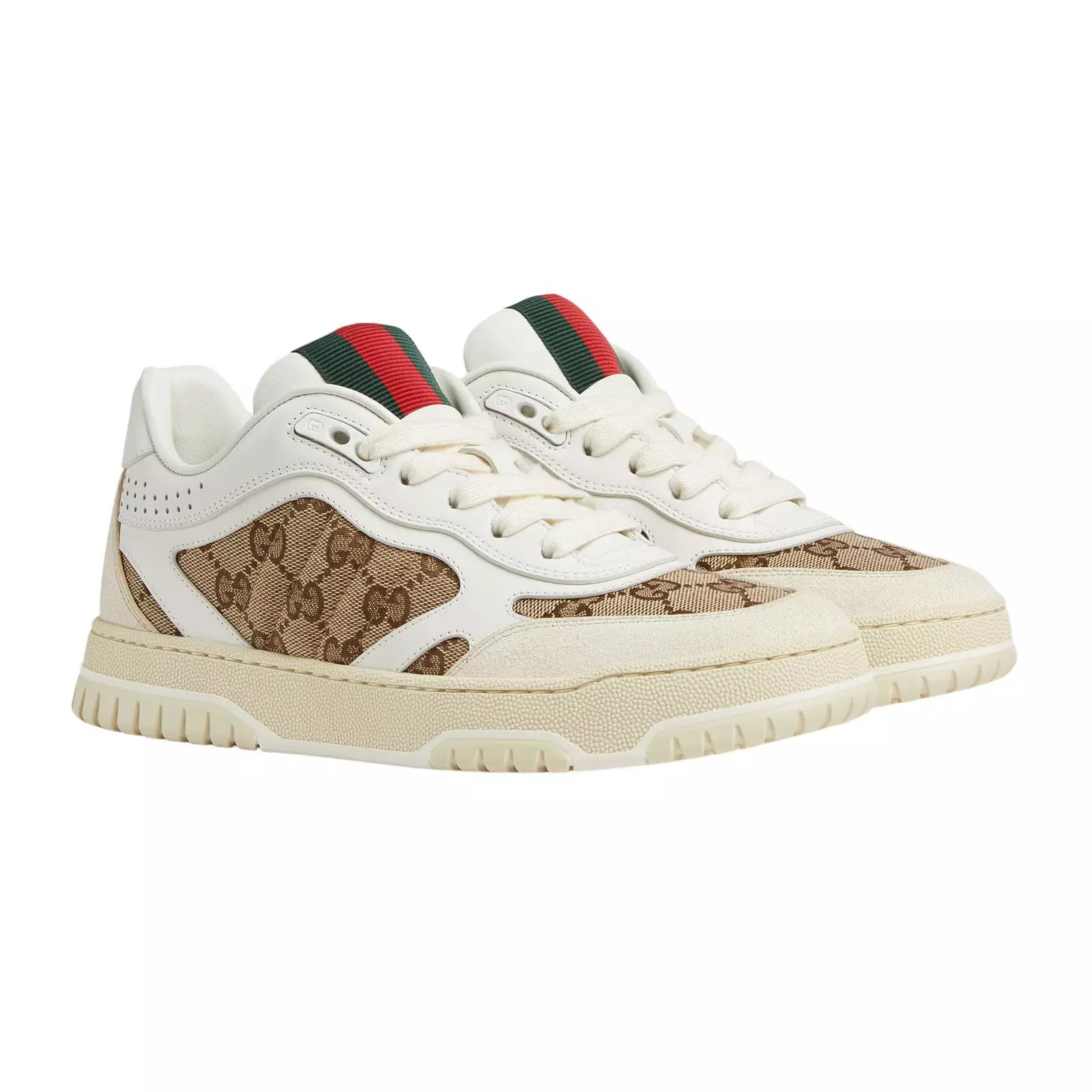 Gucci Re-Web White Leather & GG Canvas Sneakers New
