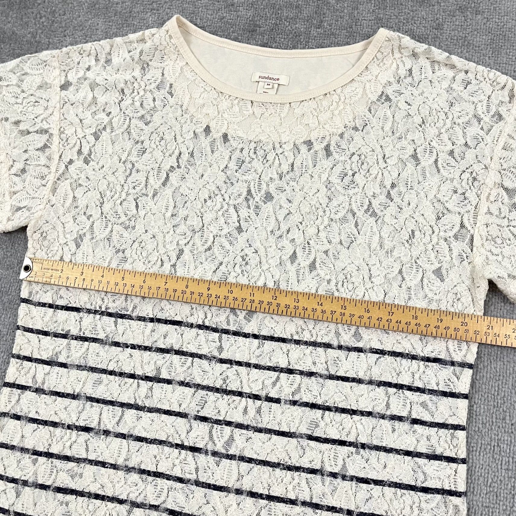 Vintage Sundance Blouse Womens Medium Cream Black Striped Floral Lace Sheer Boho Shirt Size M / US 6-8 / IT 42-44 - 4 Thumbnail