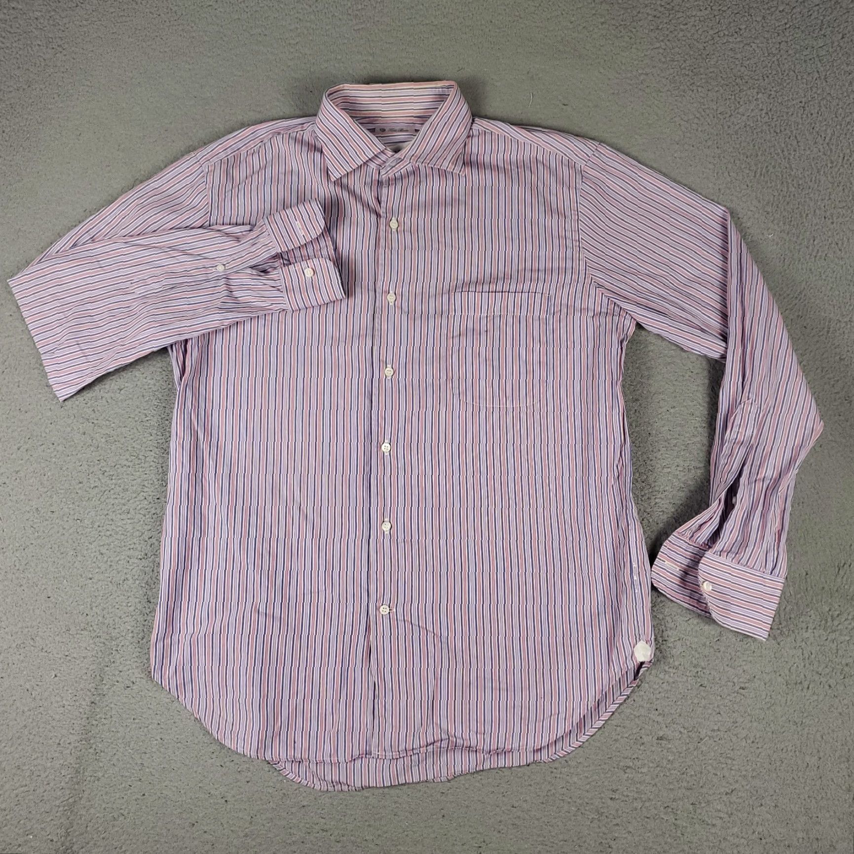 Loro Piana Loro Piana Shirt Mens Size 16.5 Blue Pink Striped Italy Button Up Long Sleeve Shirt Size US L / EU 52-54 / 3 - 2 Thumbnail