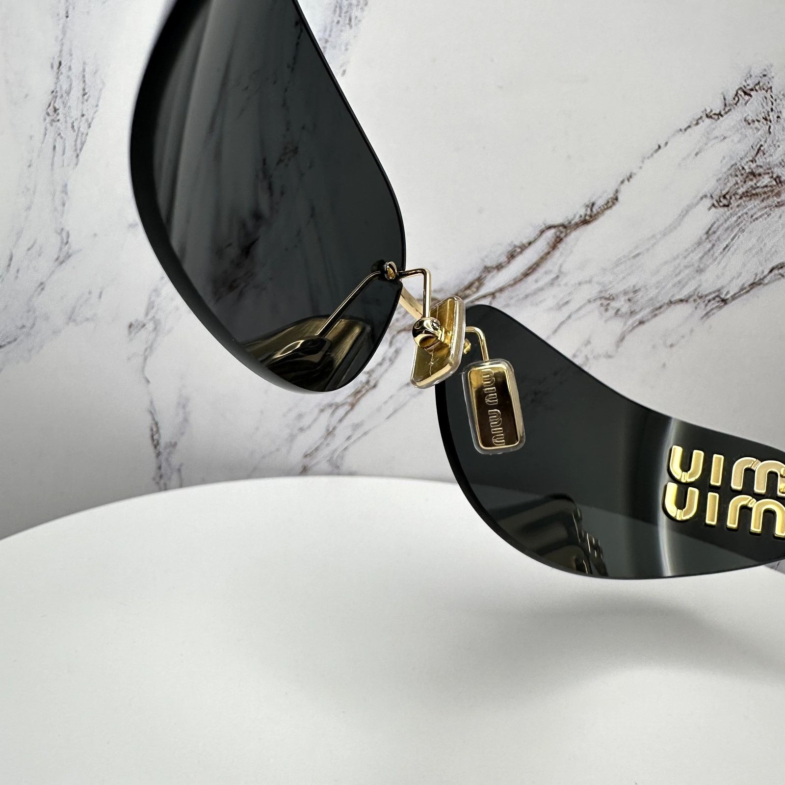 Miu Miu New MIU MIU Sunglasses Gold Dark Gray Lens Runway Wrap Size ONE SIZE - 22 Thumbnail
