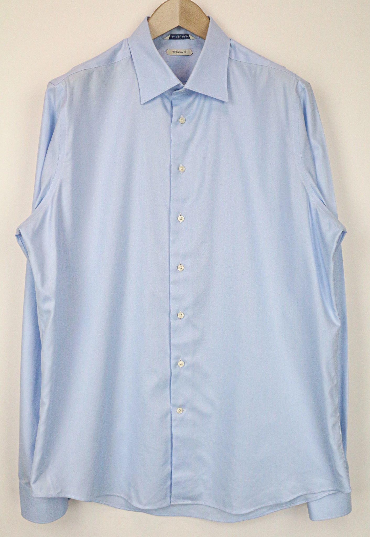 Suitsupply 44L/17 1/2L Blue Cotton Slim Oxford Shirt 77431 Size 44L - 1 Thumbnail