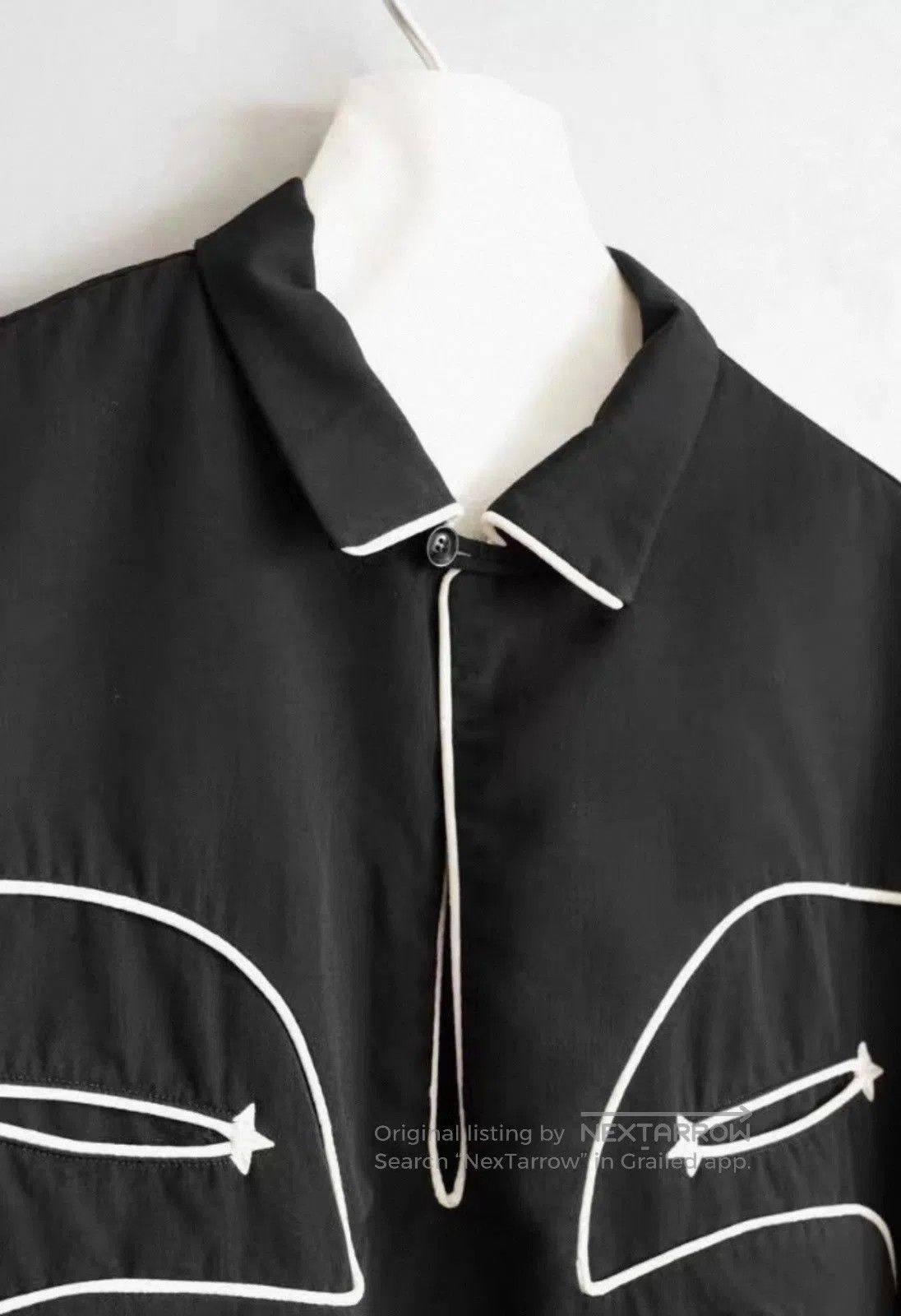 Yohji Yamamoto Black Long Sleeve Shirt with White Outline Design. Size US M / EU 48-50 / 2 - 3 Thumbnail