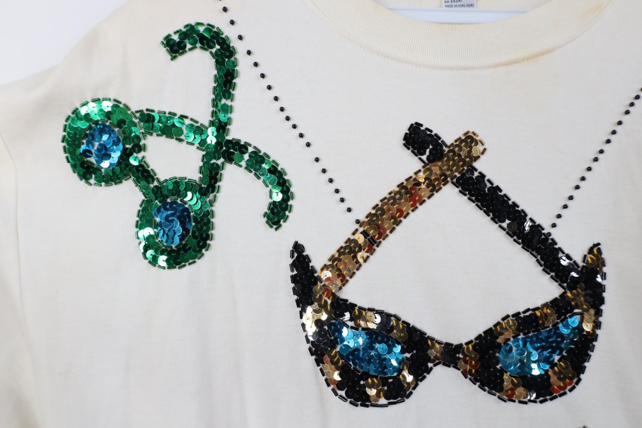 Vintage Vintage 90s Sequin Glasses 3/4 Sleeve Pullover T-Shirt Size L / US 10 / IT 46 - 6 Thumbnail