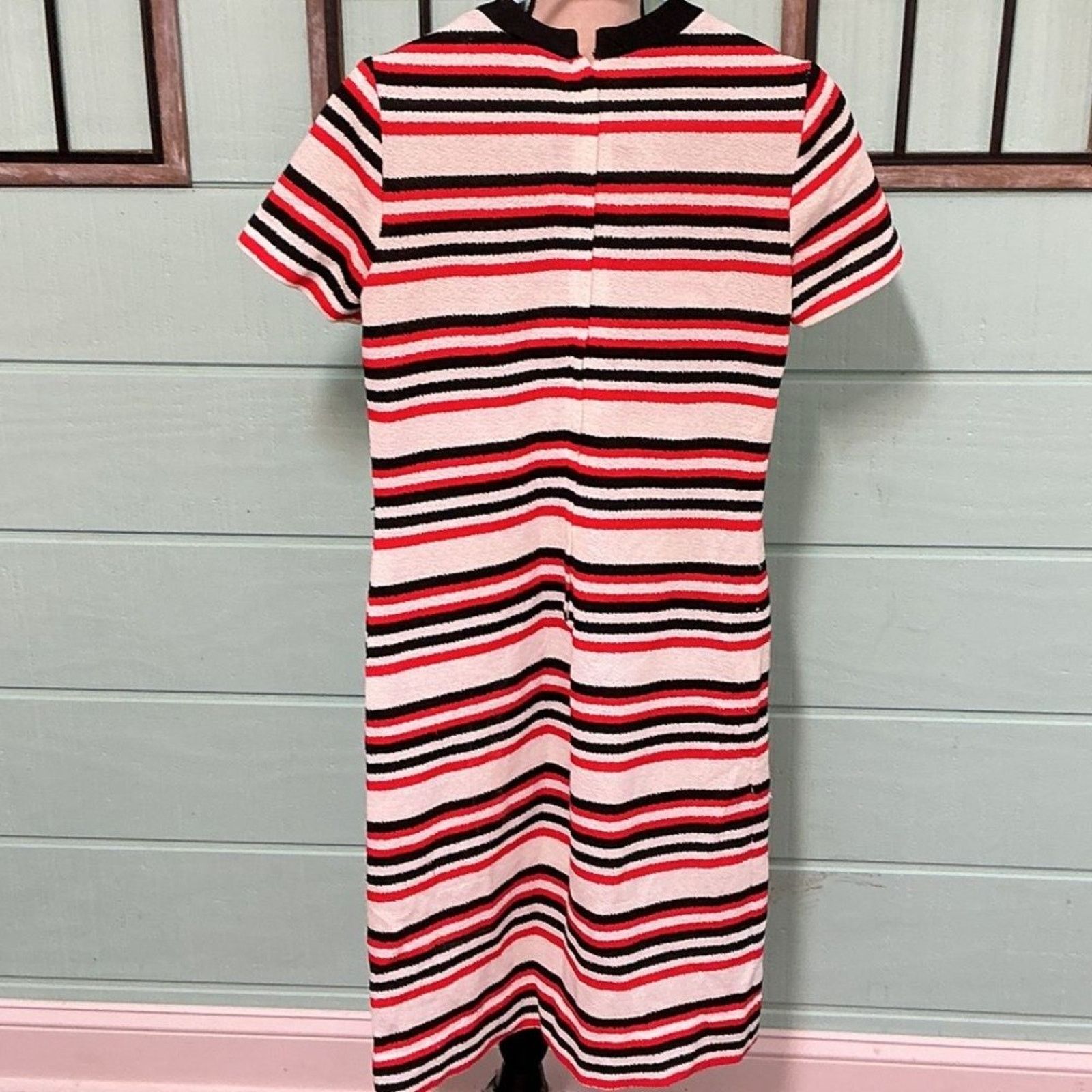 Handmade Vintage Handmade Mod Stripe Dress Red Black Cream Retro Size XS / US 0-2 / IT 36-38 - 2 Thumbnail