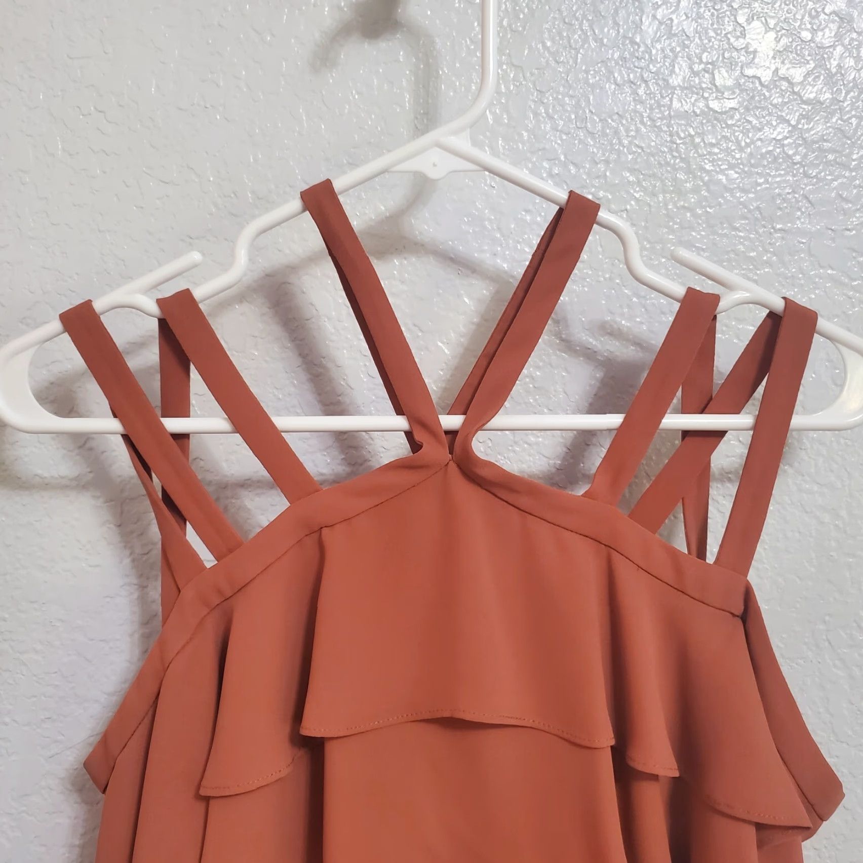 Bcbgmaxazria BCBGMAXAZRIA Womens Dress S Chelsey Cedarwood Cold Shoulder Ruffles Strappy Mini Dress - Terracotta Womens (S) Size S / US 4 / IT 40 - 4 Thumbnail