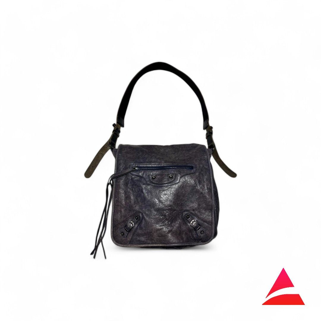 Balenciaga City Bassus Handbag Flap Gray Blue Leather