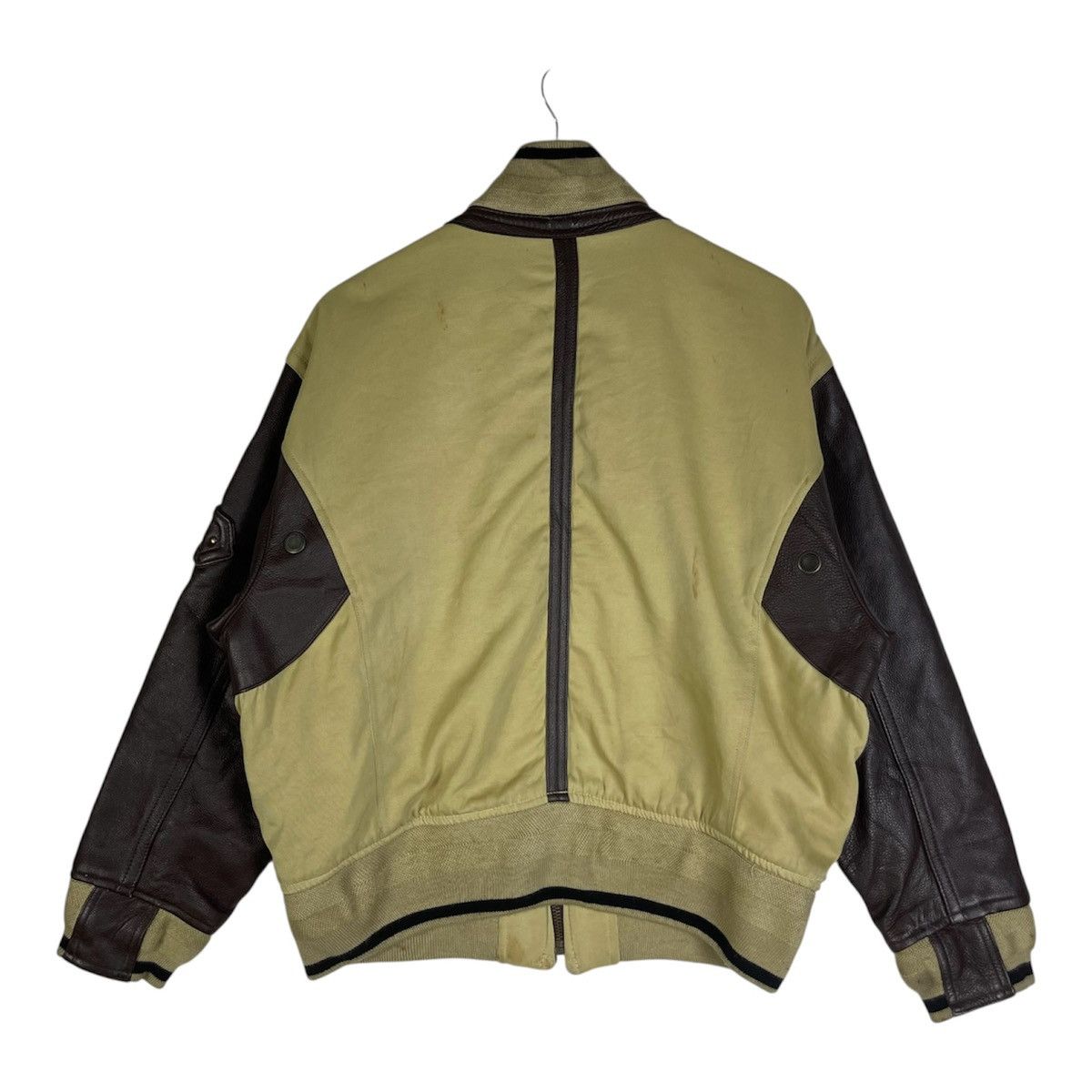 14th Addiction Nicole Monsieur by KOBA Leather Sleeve Varsity Jacket Olive Size US M / EU 48-50 / 2 - 2 Thumbnail