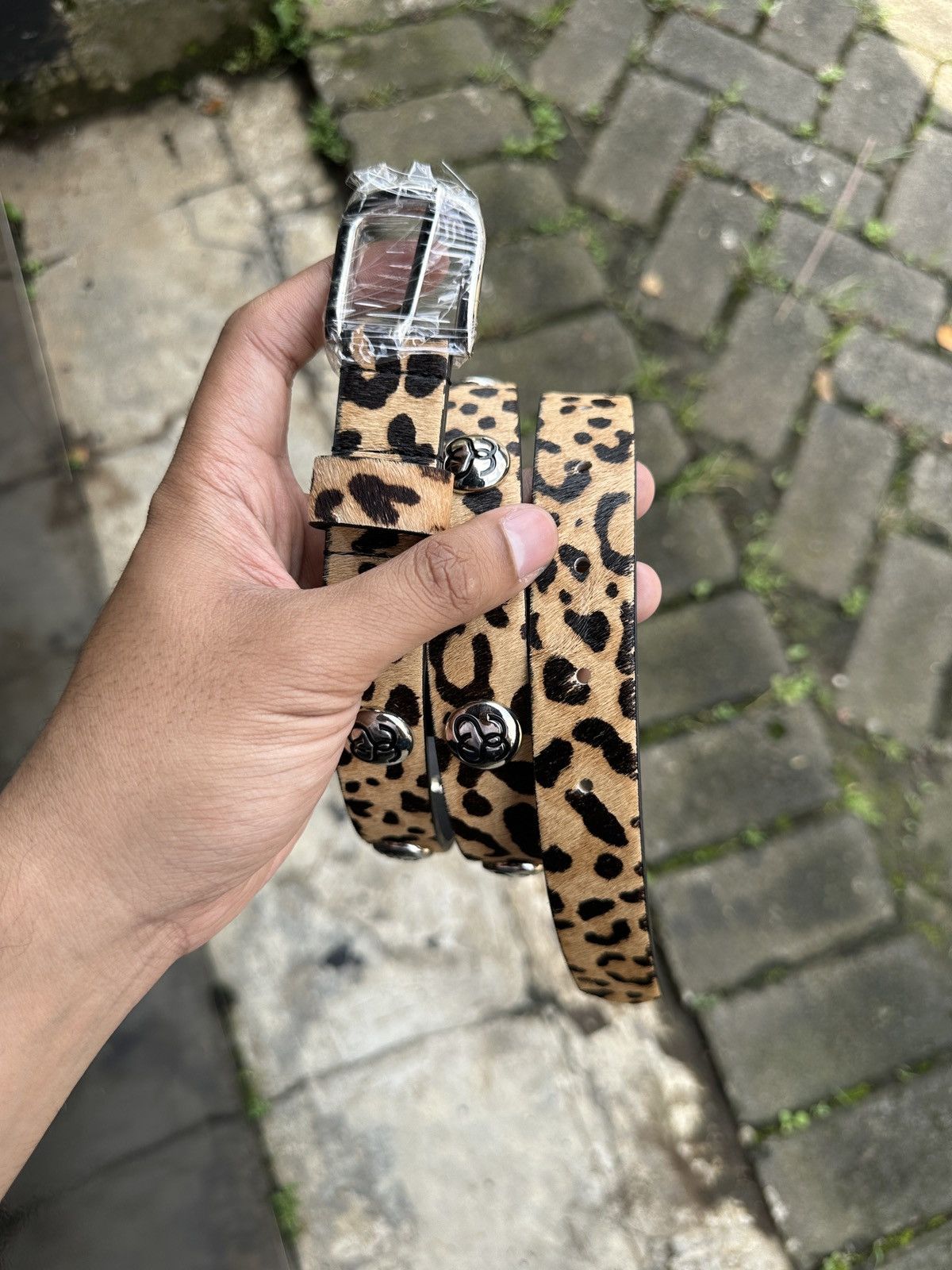 Stussy Stussy SS Link Studded Belt Hairy Cheetah Print | Grailed