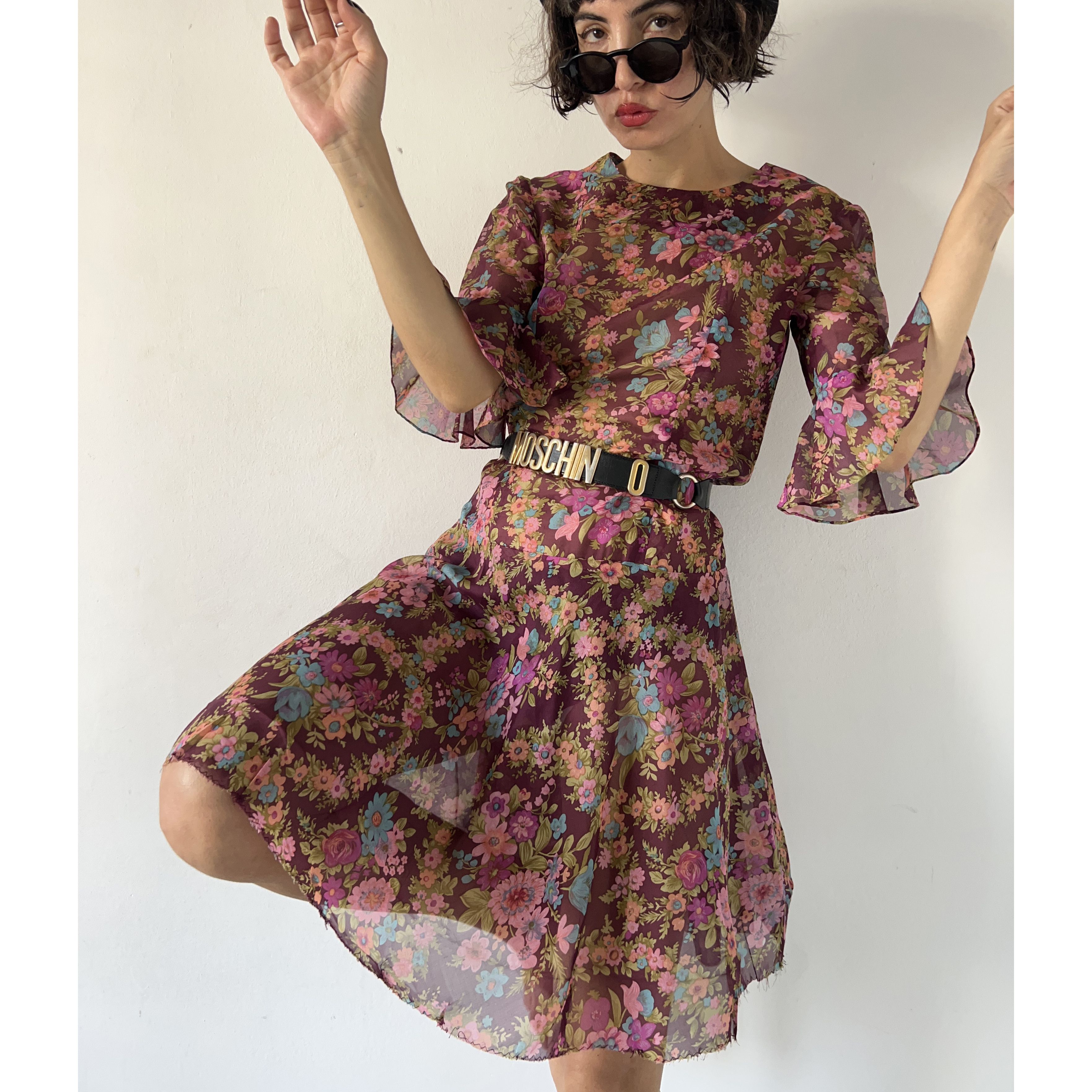Vintage Vintage 70s floral semi sheer midi dress Size L / US 10 / IT 46 - 3 Thumbnail