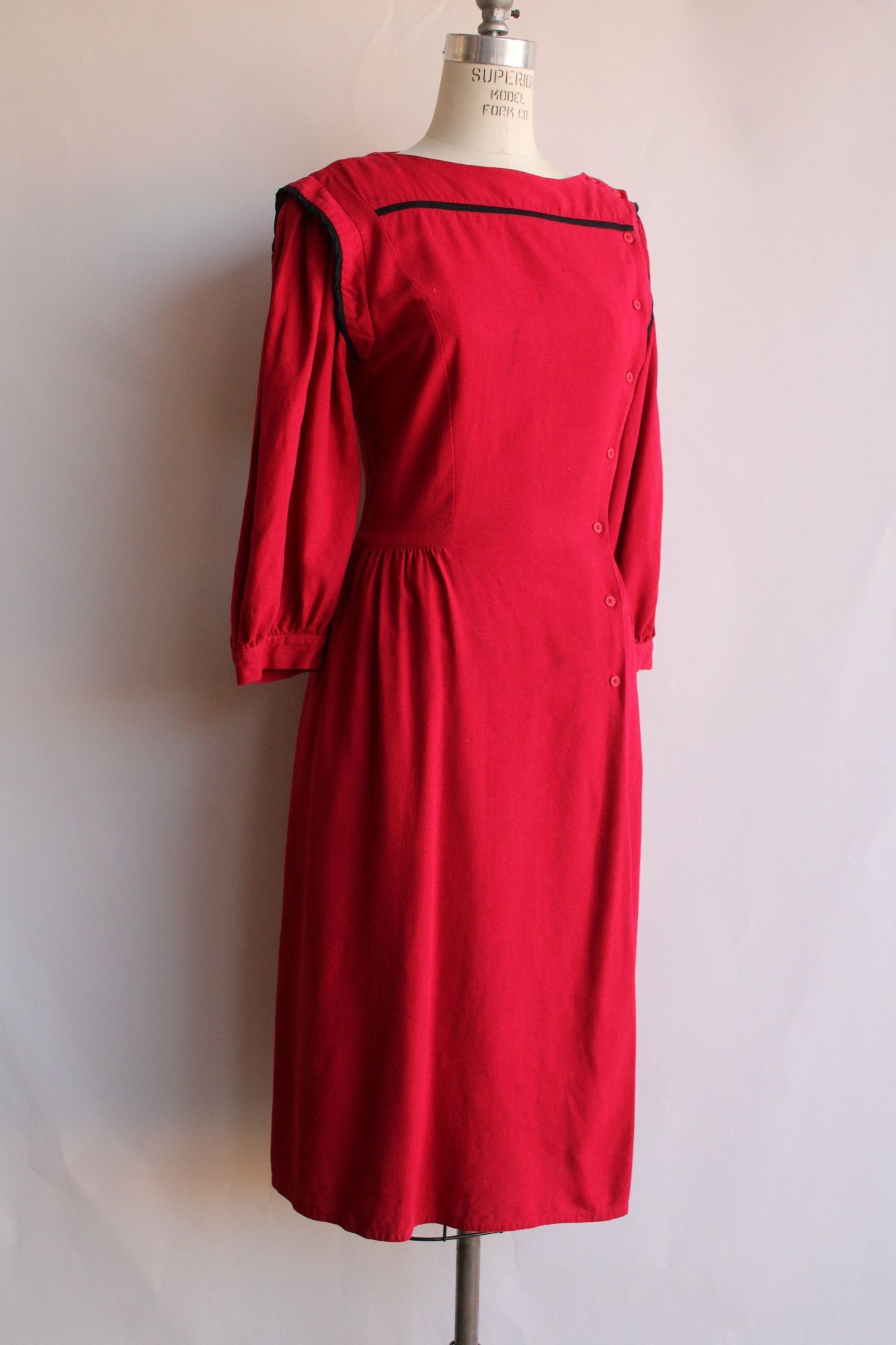 Vintage Vintage 1980s Dress, Joanie Char Red Silk Shirtwaist with Bl Size XL / US 12-14 / IT 48-50 - 6 Thumbnail