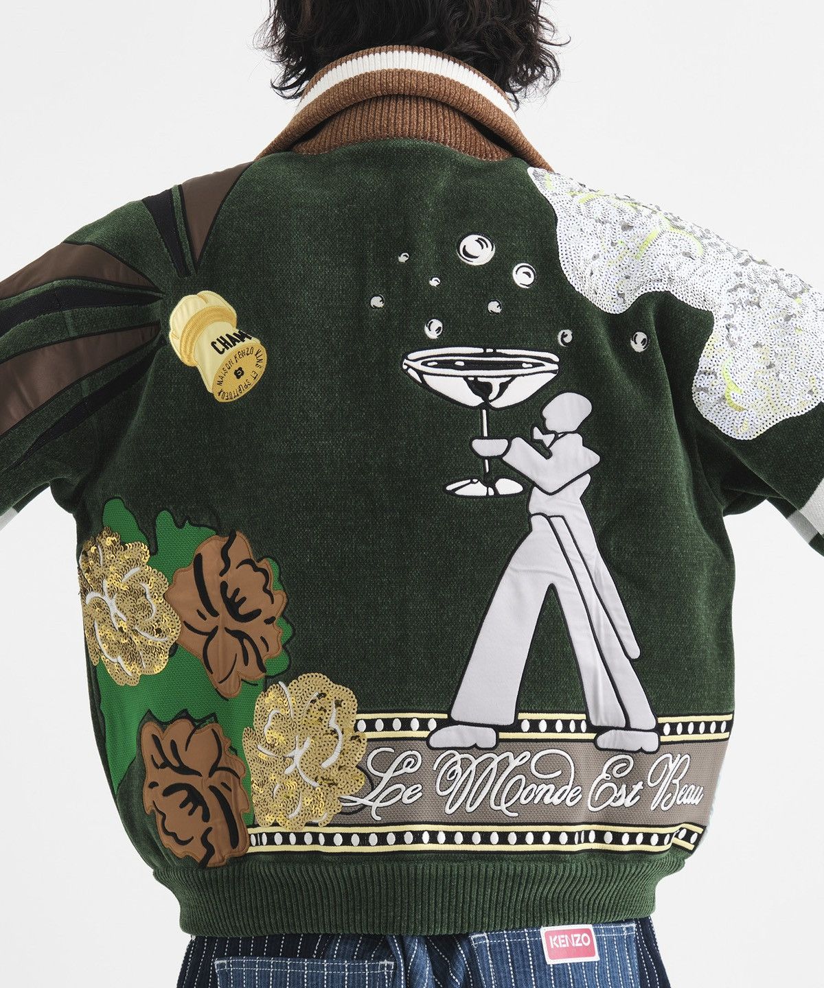 Kenzo KENZO Men's Chenille Party Bomber Jacket Champagne Size M Size US M / EU 48-50 / 2 - 10 Thumbnail