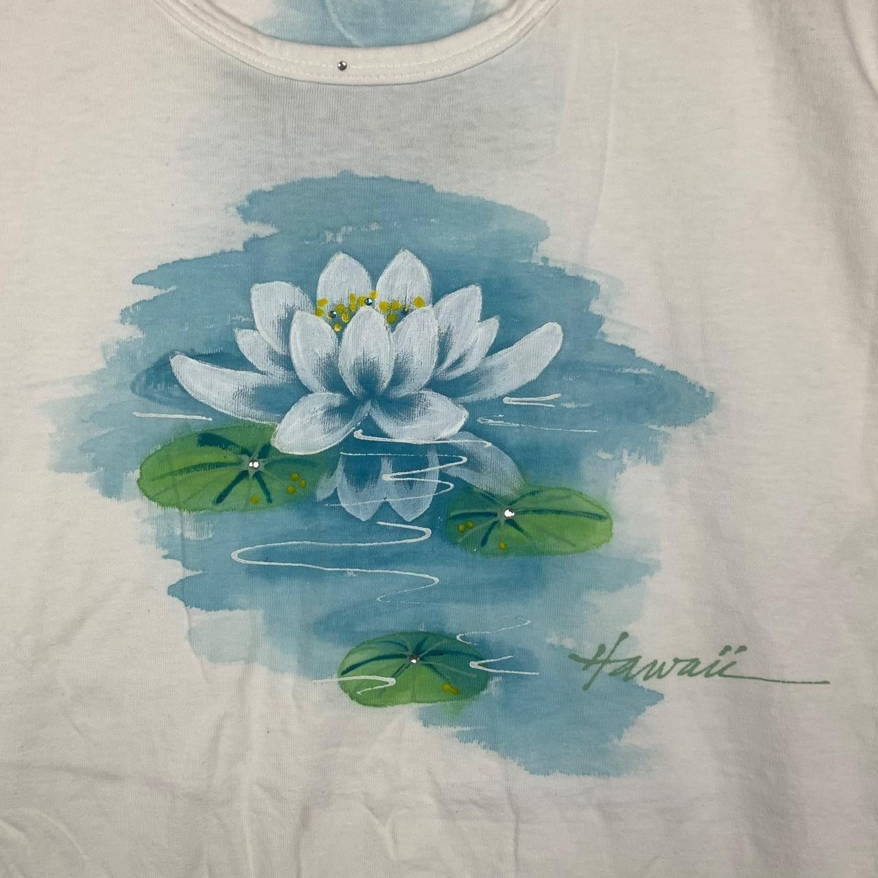 Vintage Vintage HAWAII WHITE LOTUS Painting Illustration Floral Tee Size S / US 4 / IT 40 - 5 Thumbnail