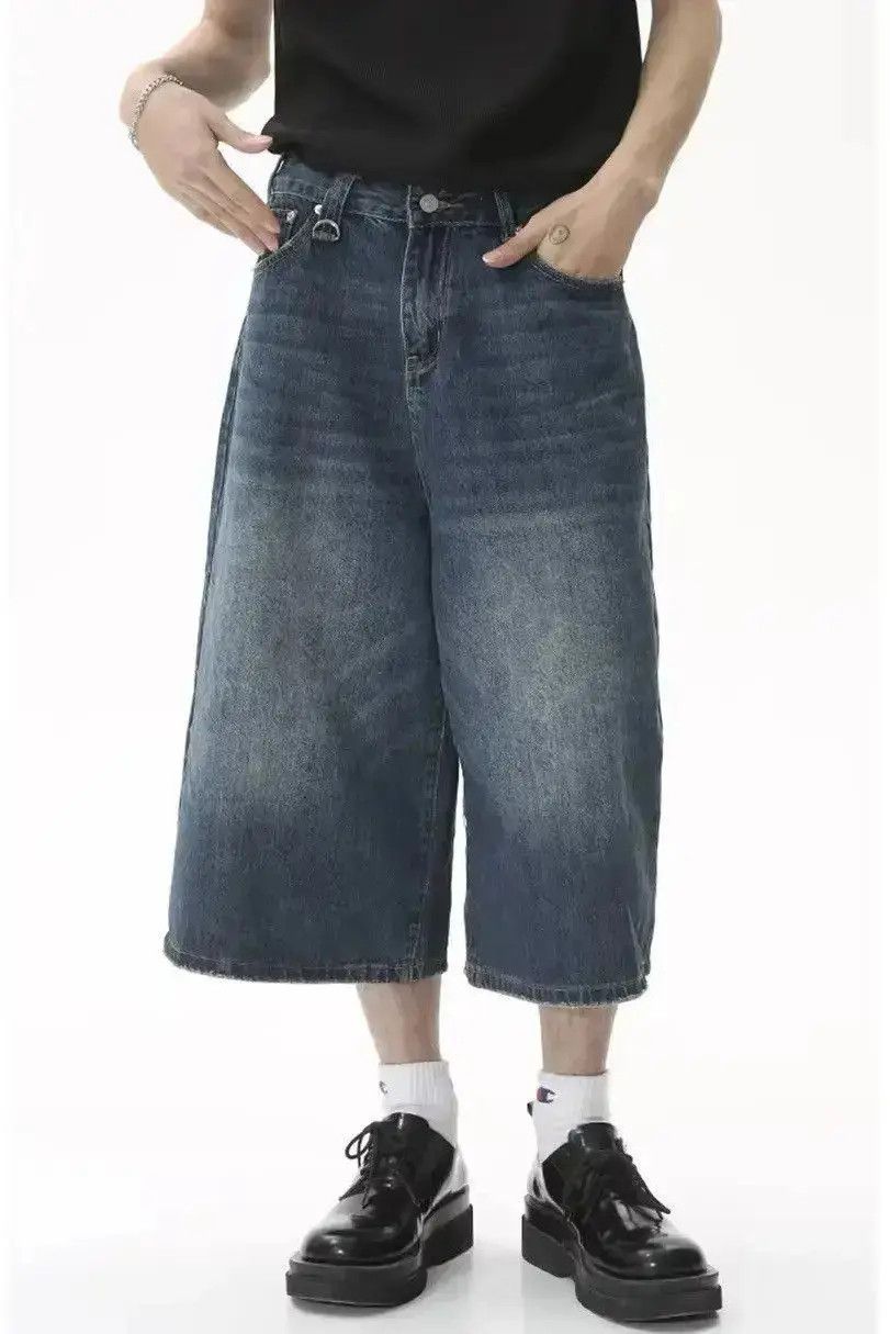 Japanese Brand Vintage Fade Wide Leg Short Denim Jorts Size US 30 / EU 46 - 2 Thumbnail