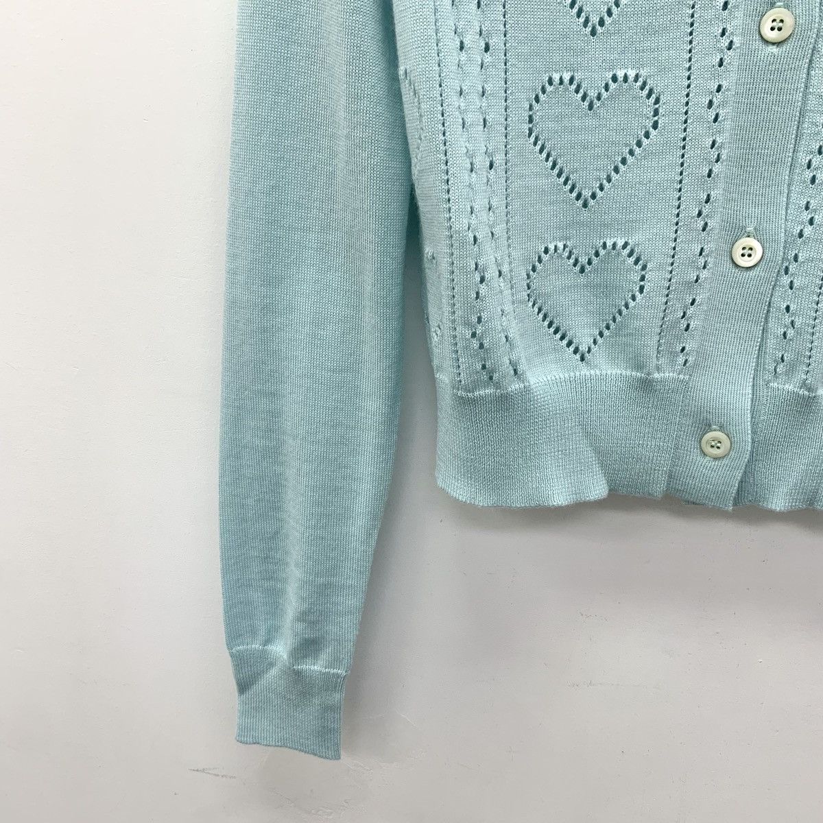 Miu Miu Miu Miu Light Blue Hollow Out Wool Knit Cardigan K26WX Size S / US 4 / IT 40 - 4 Thumbnail