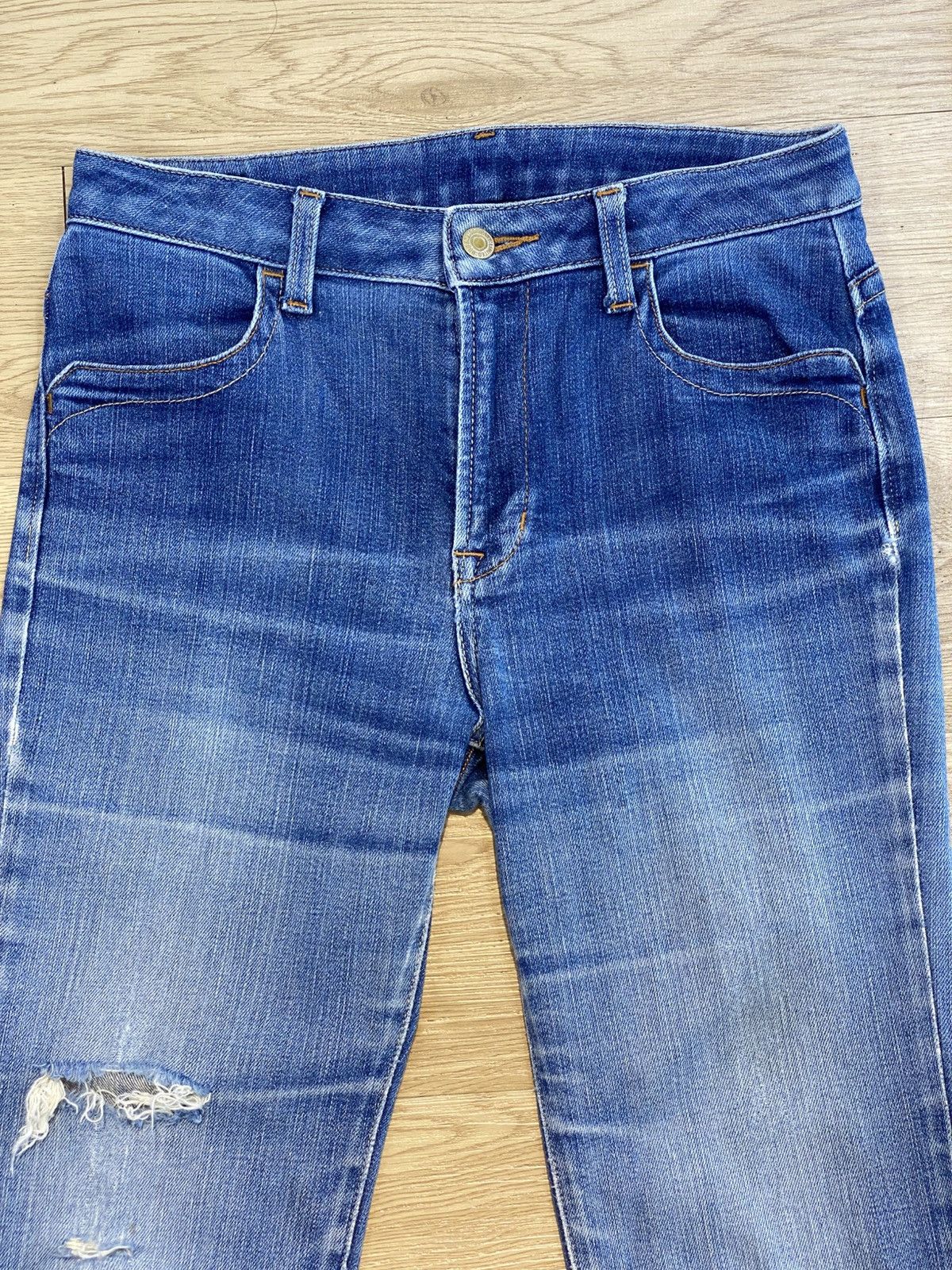 If Six Was Nine Japanese Brand Blue Wash Style Flare Distress Jeans Size US 29 - 2 Thumbnail