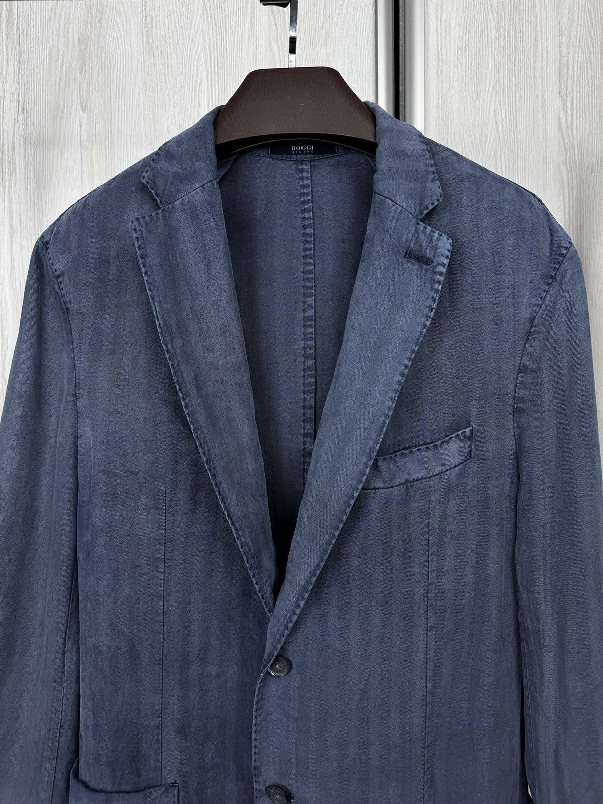 Boggi Boggi Milano blue striped stone washed linen blend blazer Size 42R - 3 Thumbnail