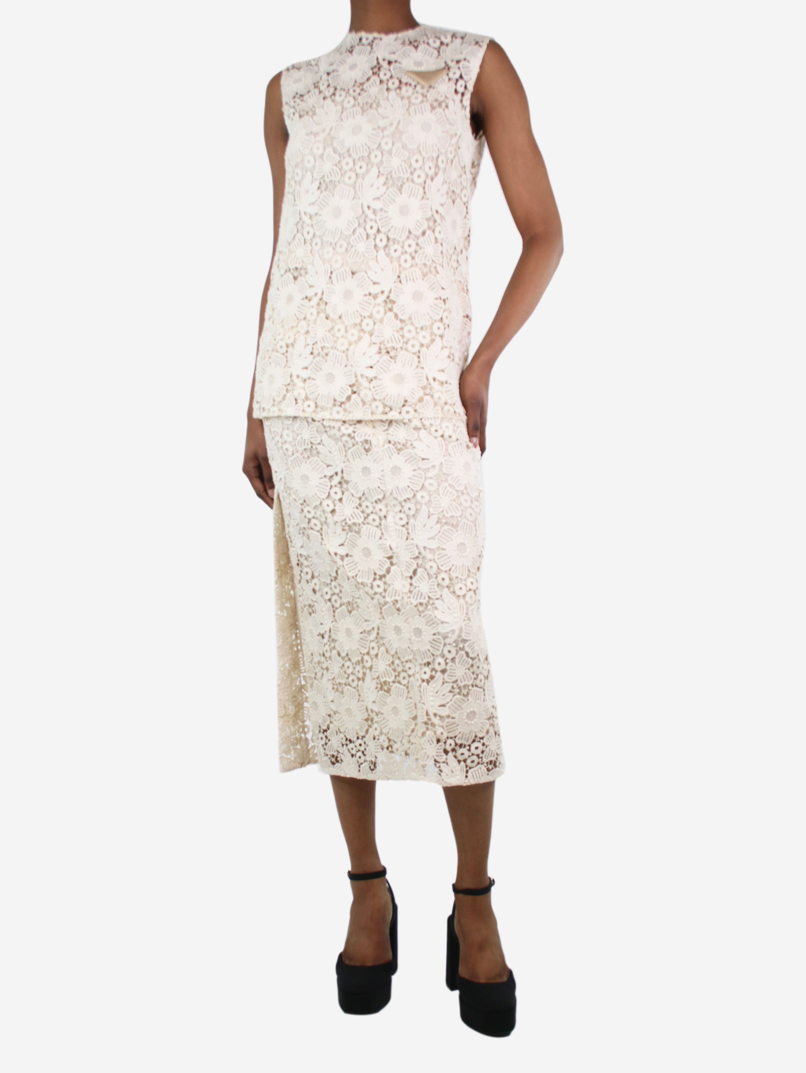 image of Prada Cream Floral Broderie-Anglaise Top And Skirt Set - Size Uk 6, Women's