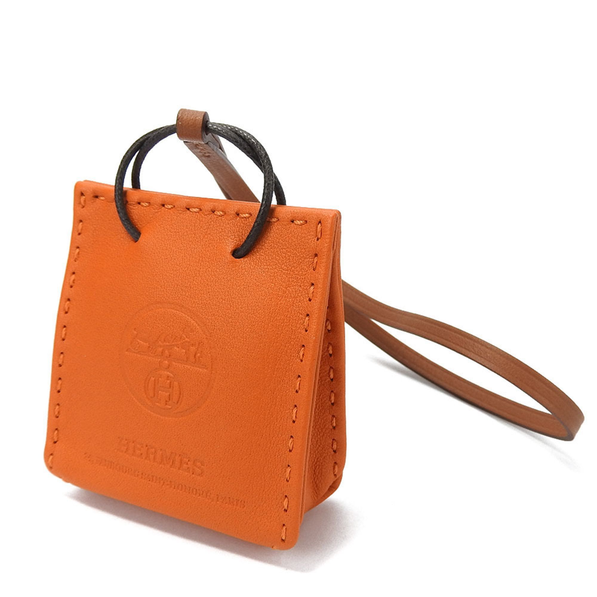 image of Hermes Bag Charm Sac Orange Anyomilo Y Engraved Shopper Accessories Women's Hermes