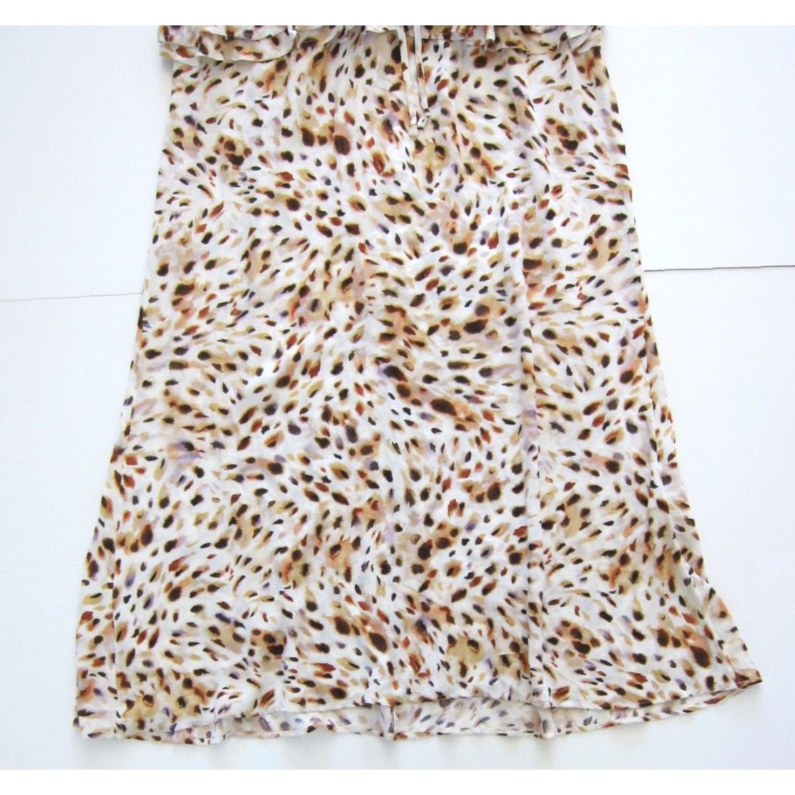 Vintage Sofia Vergara 100% Rayon Ivory Brown Purple Cheetah Ruffle Long Maxi Dress XXL Dress Size XXL / US 16-18 / IT 52-54 - 8 Thumbnail
