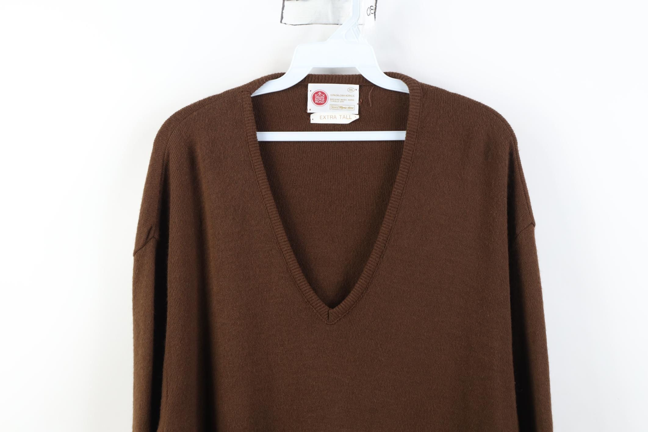 Vintage Vintage 70s Streetwear Soft Knit V-Neck Sweater Brown USA Size US XXL / EU 58 / 5 - 2 Thumbnail