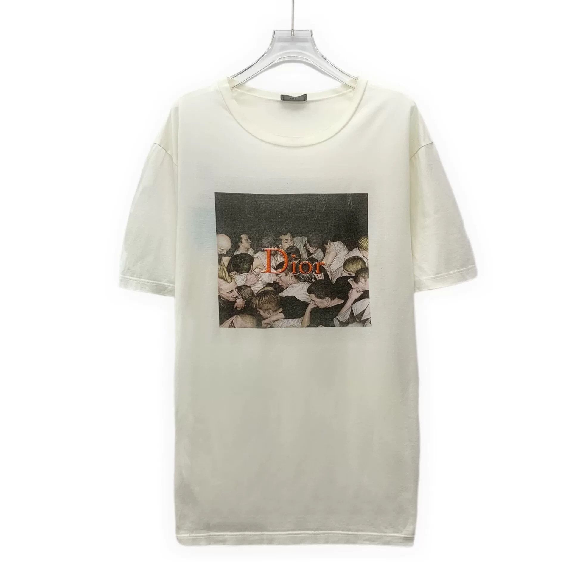 dior beige embroidered cotton graphic t-shirt
