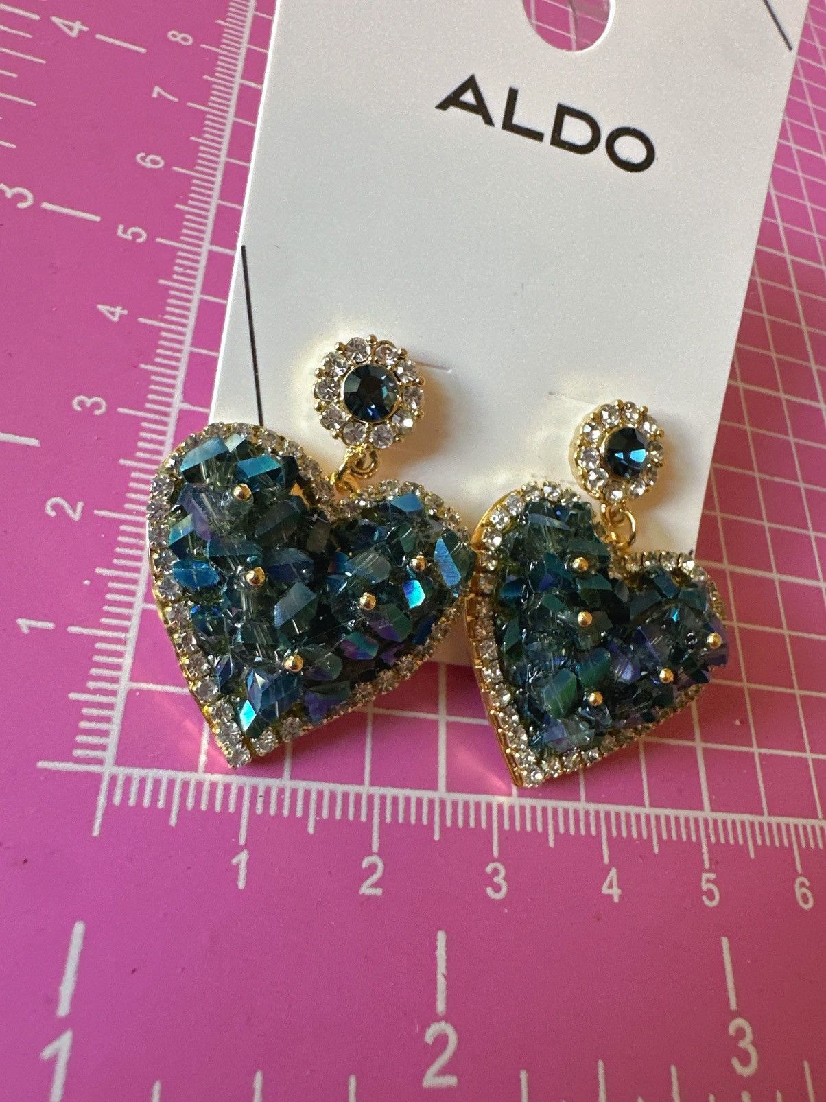 Aldo Aldo earrings crystals piled blue hearts gold tone embroid Size ONE SIZE - 2 Thumbnail