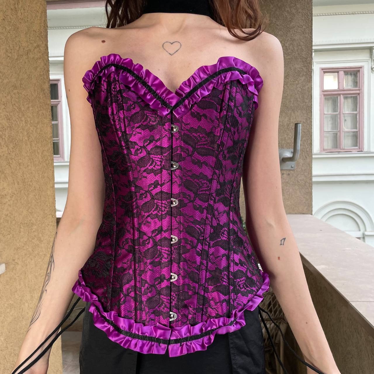 Other Satin Corset by POIZEN INDUSTRIAL lace and a ribbon Size ONE SIZE - 6 Thumbnail