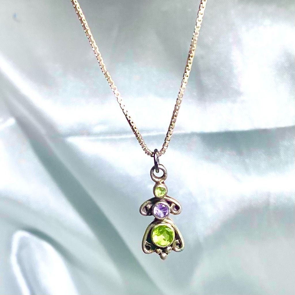 ADS# Sterling 925 Silver Necklace w/ Peridot Gem Accents