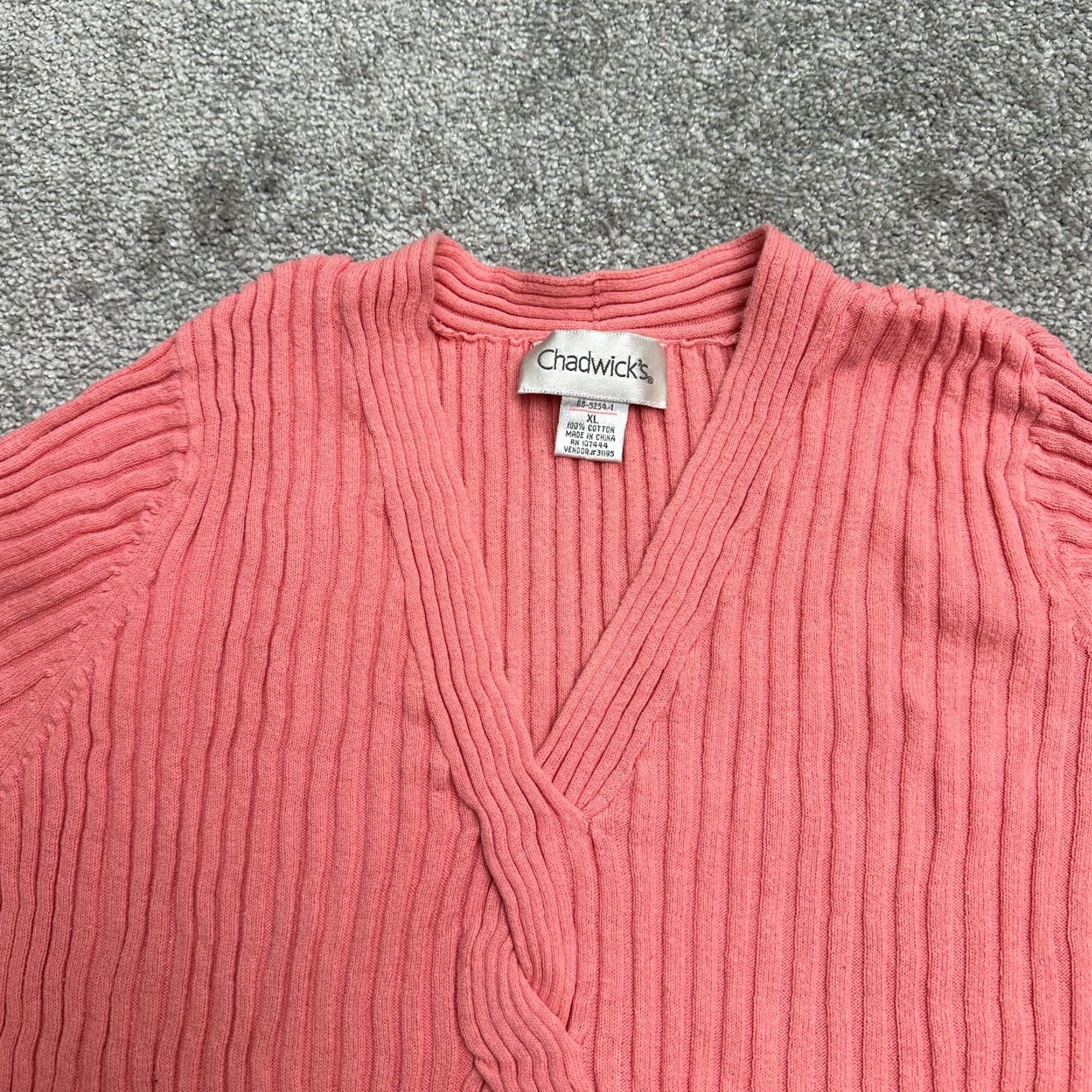 Pinko Chadwicks Womens Sweater XL Salmon Pink Short Sleeve V-Neck Knit Cotton Casual Size XL / US 12-14 / IT 48-50 - 3 Thumbnail