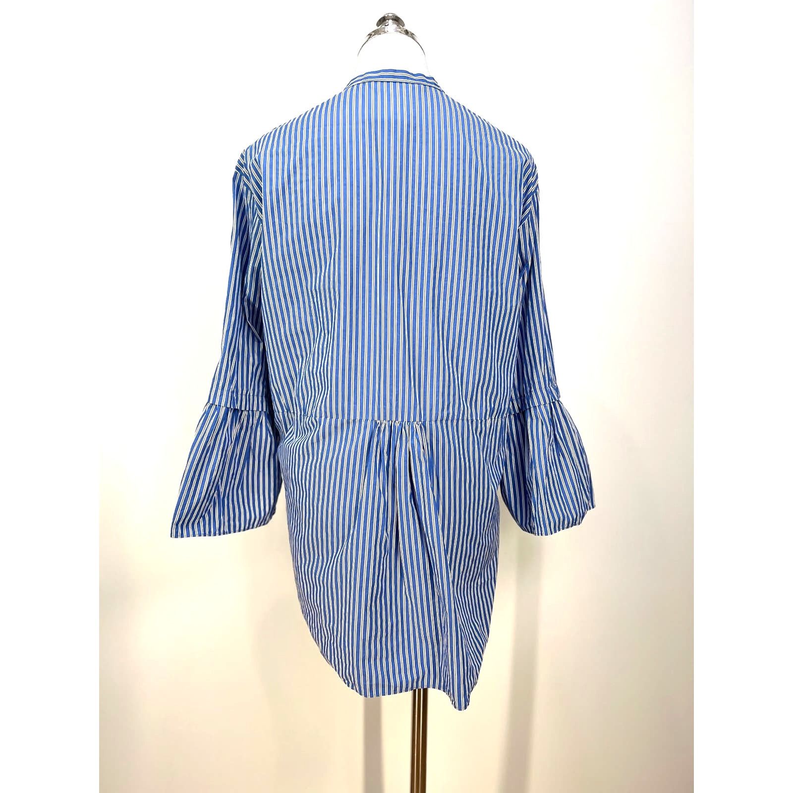 Max Mara 'S MaxMara Curvone Striped Blouse Blue Top Bell Sleeves Size M / US 6-8 / IT 42-44 - 9 Thumbnail