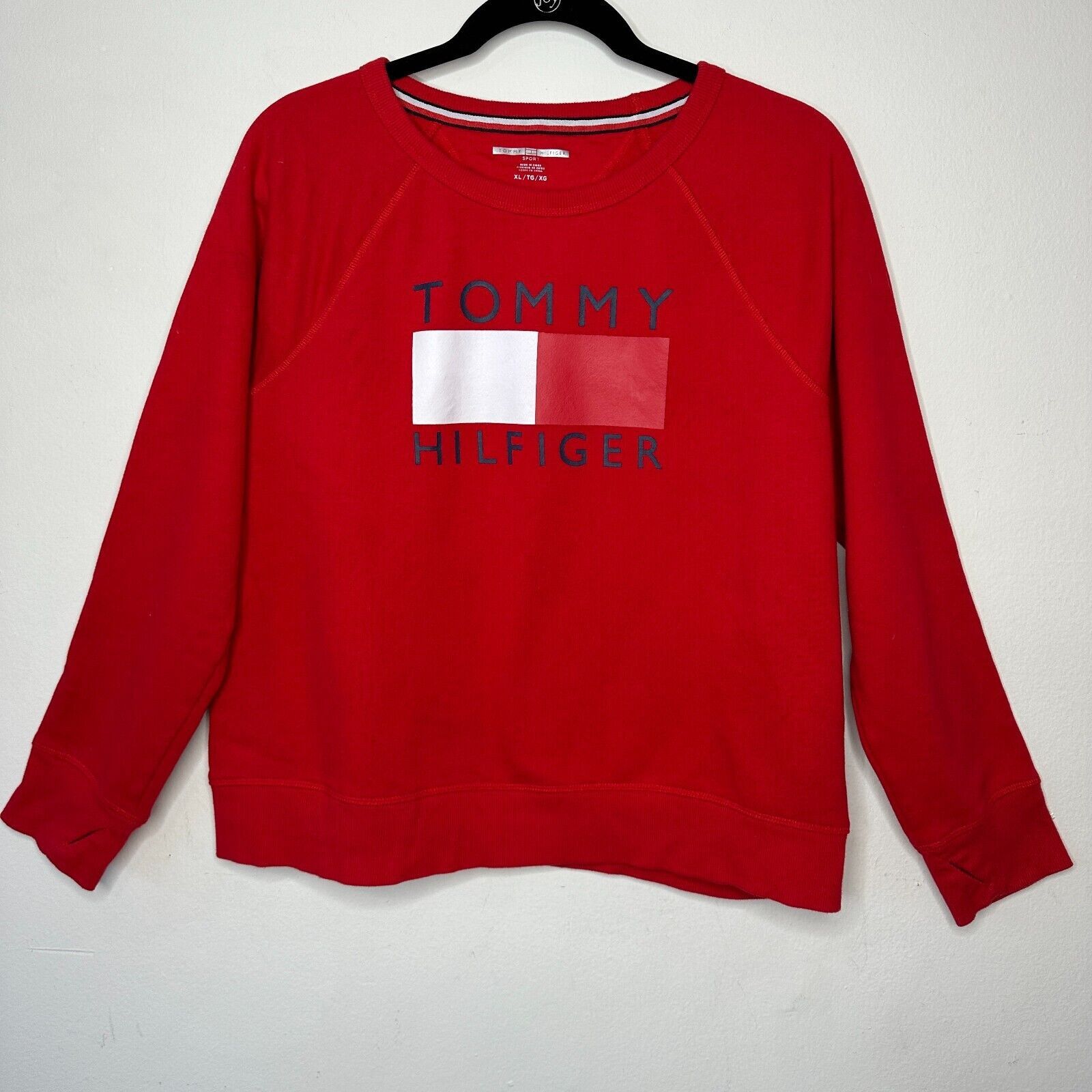 Tommy Hilfiger Tommy Hilfiger Sport Red Big Logo Sweatshirt Thumbhole XL Size XL / US 12-14 / IT 48-50 - 1 Thumbnail
