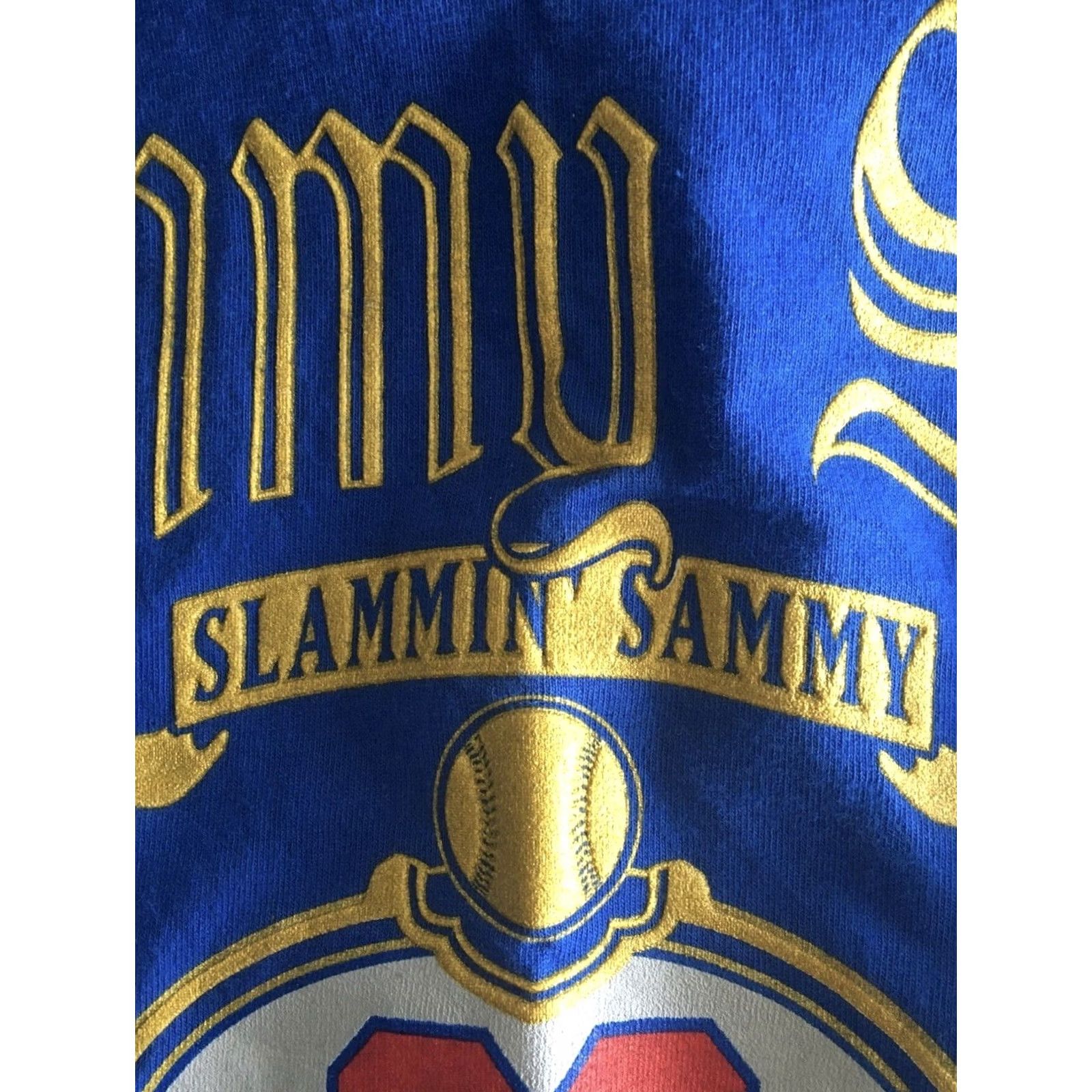LeSportsac VINTAGE 90s Slammin Sammy Sosa Tshirt Chicago Cubs Shirt 1998 Baseball 90s MLB Shirt XL Blue Mens Batting Redundant? Size US XL / EU 56 / 4 - 3 Thumbnail