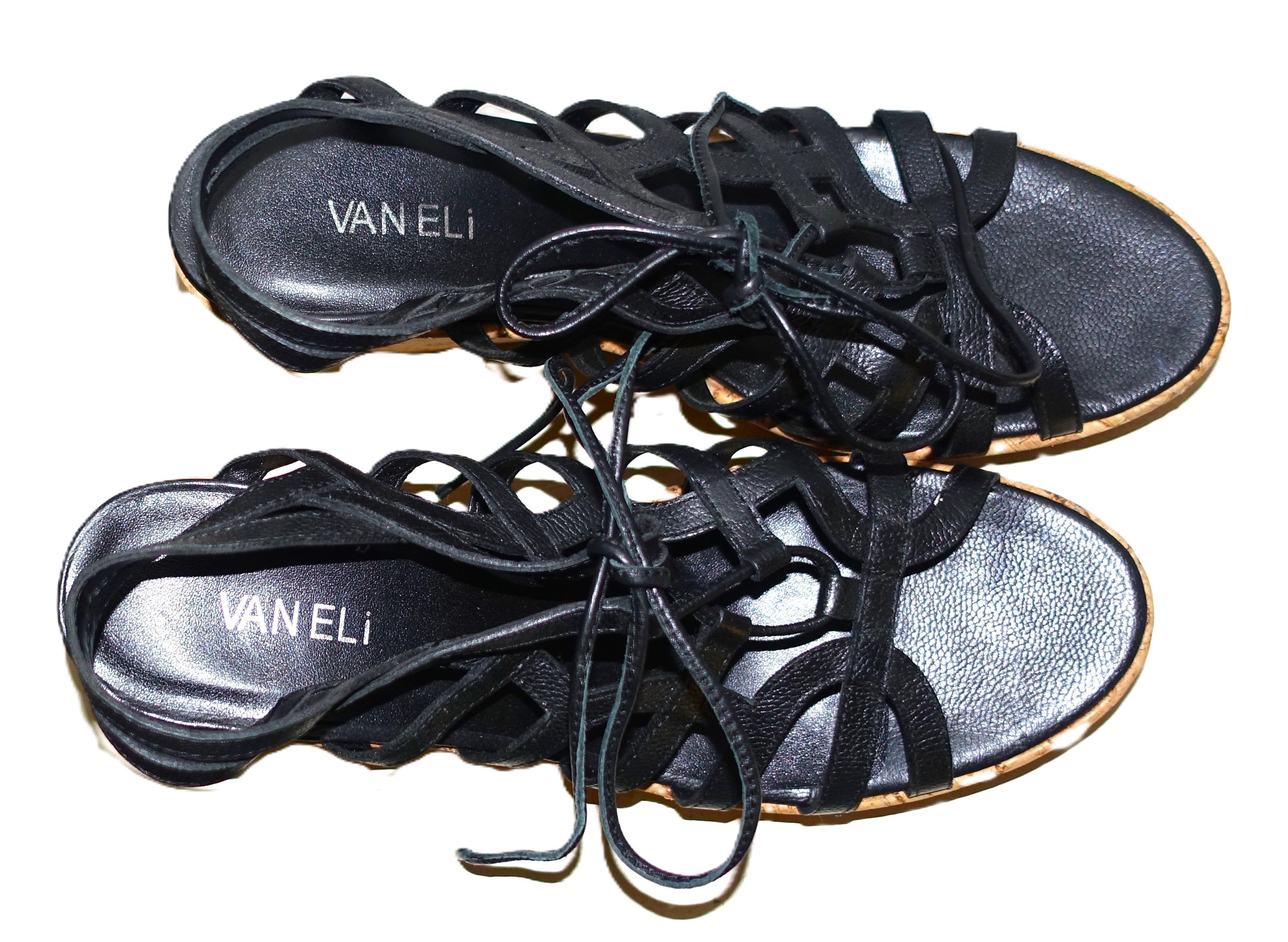 VANELI Vaneli Black Tie Up Cork Wedge Sandals 10.5 Size US 10.5 / IT 40.5 - 3 Thumbnail