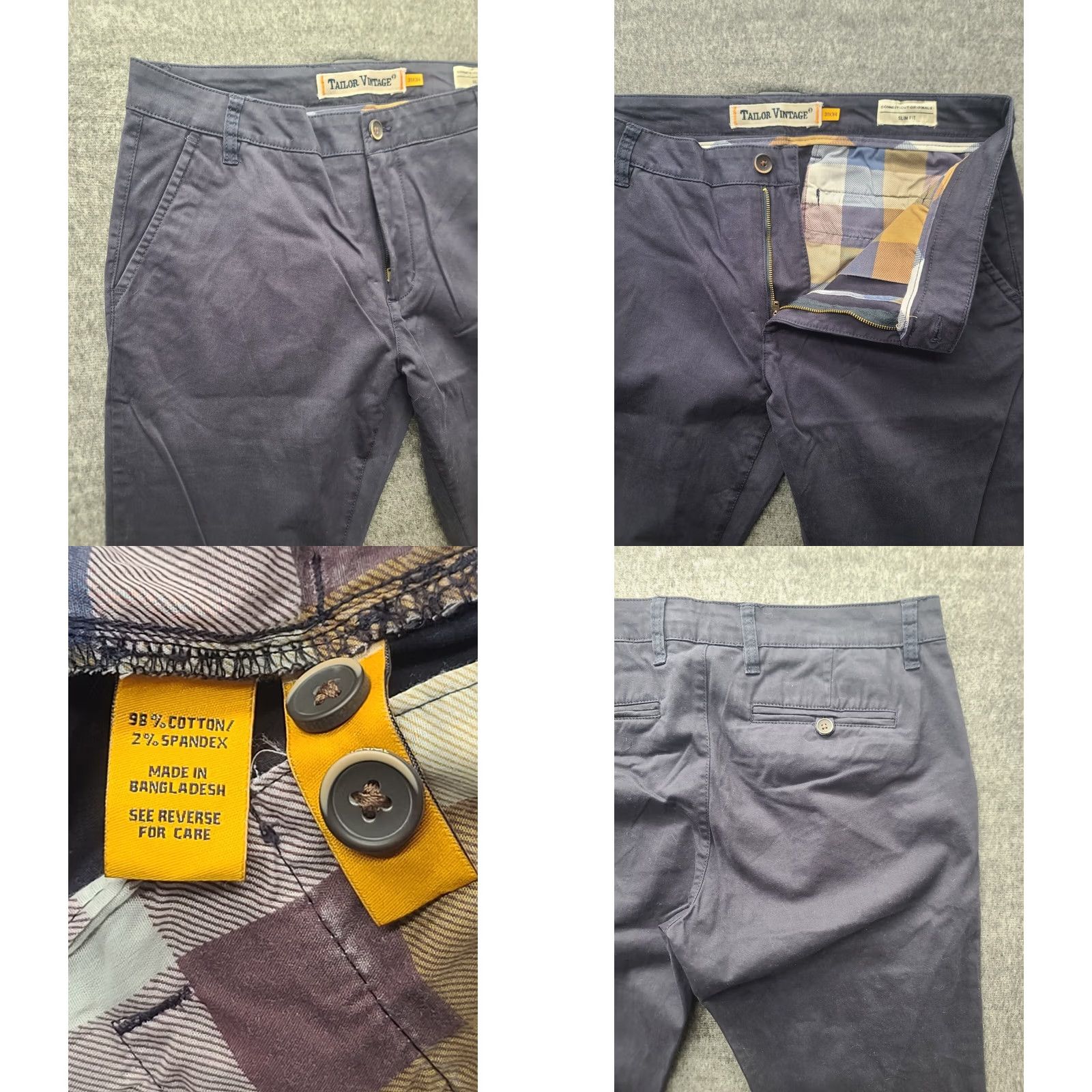 Vintage Tailor Vintage Pants Mens 31x34 Slim Fit Straight Leg Blue Cotton Spandex Chino Size US 31 - 8 Thumbnail