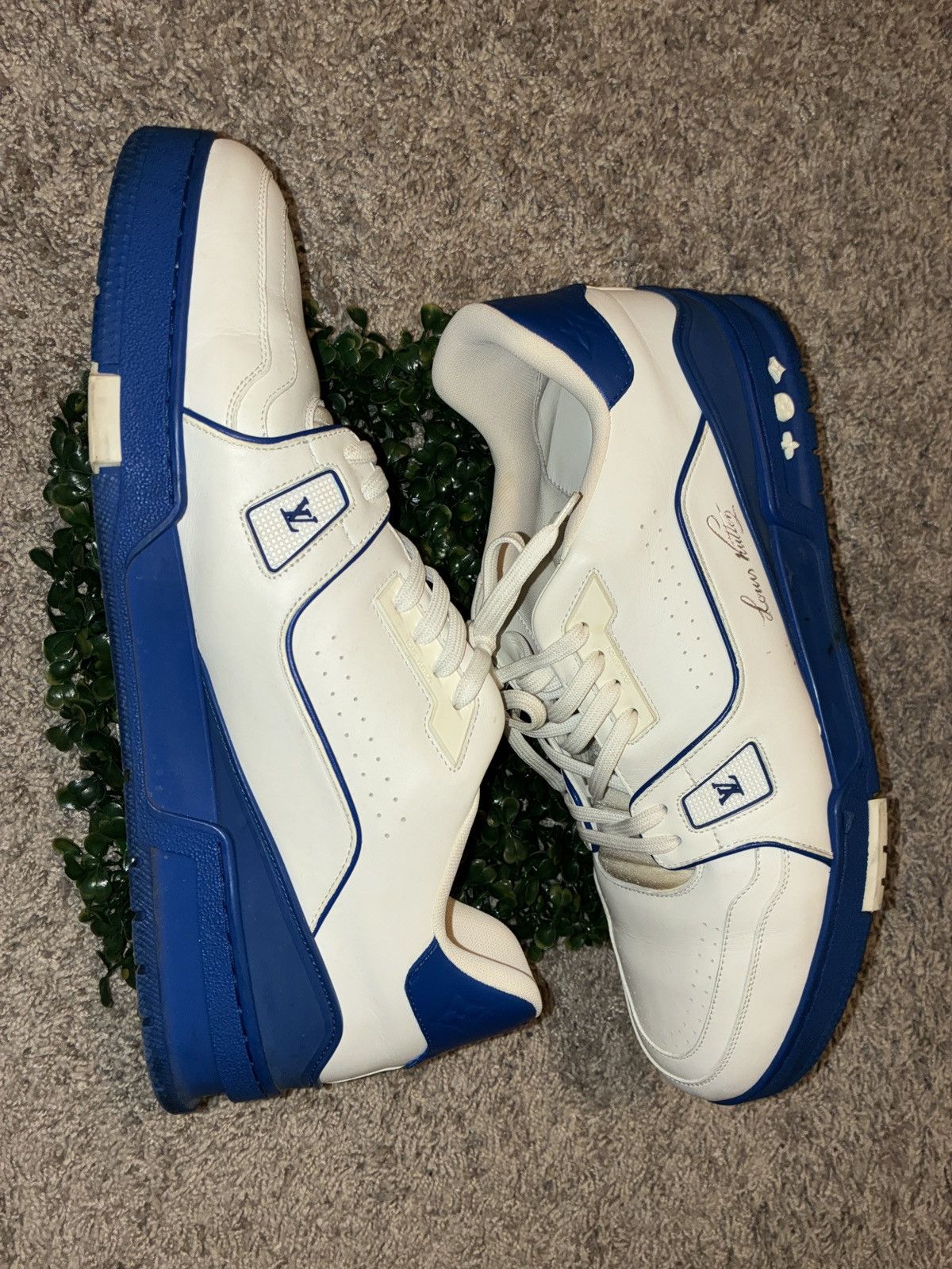 Louis Vuitton 2021 Louis Vuitton Trainer Low 'Signature - White Blue' Size US 13 / EU 46 - 2 Thumbnail