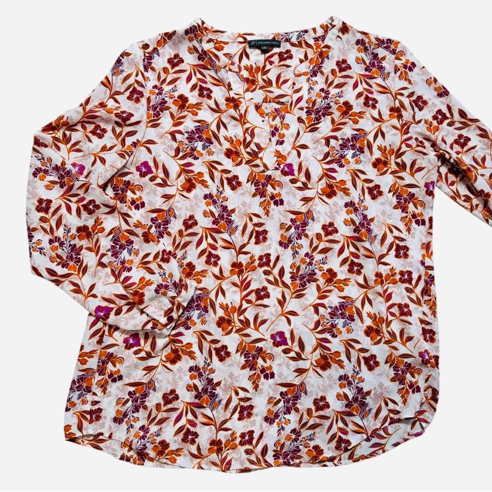 Adrianna Papell New Adrianna Papell Long Sleeve Floral V-Neck Blouse Size M Size M / US 6-8 / IT 42-44 - 5 Thumbnail