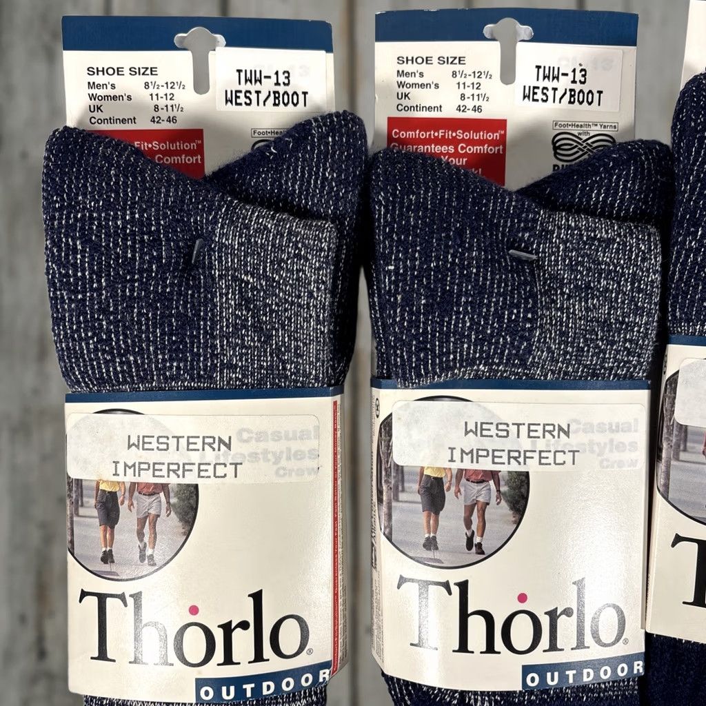Vintage Thorlos Socks Western Navy Calf 8.5-12.5 Men’s Unisex Adults 4 Pairs TWW-13 USA 90s Cushioned Mid Calf All Seasons Athletic Socks Size ONE SIZE - 1 Thumbnail