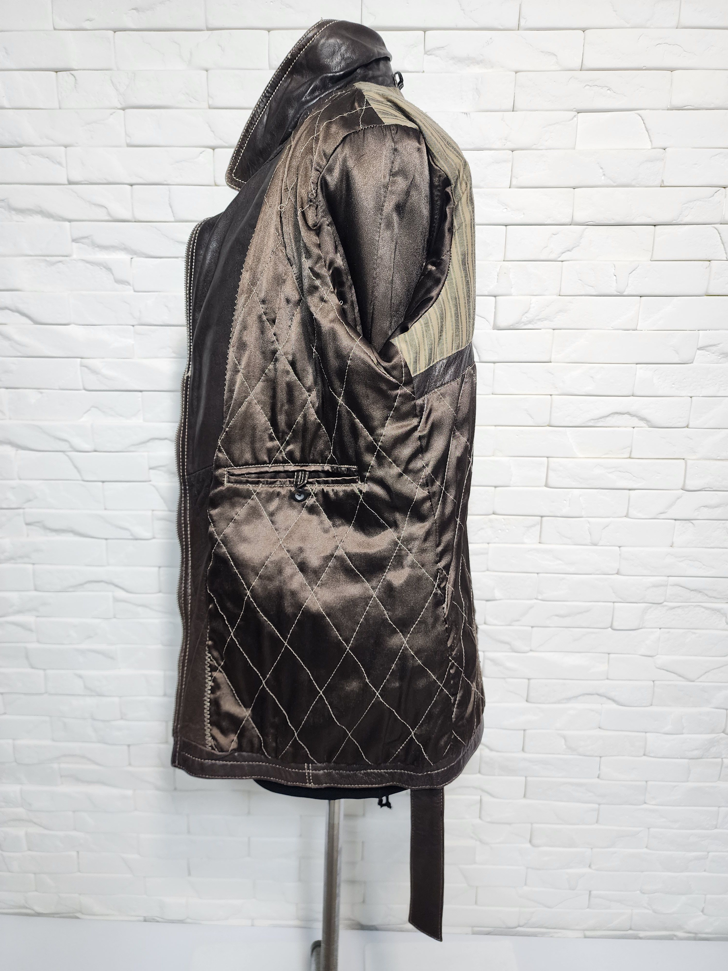Designer Brown Leather Belted Jacket: Size L / US 10 / IT 46 - 9 Thumbnail