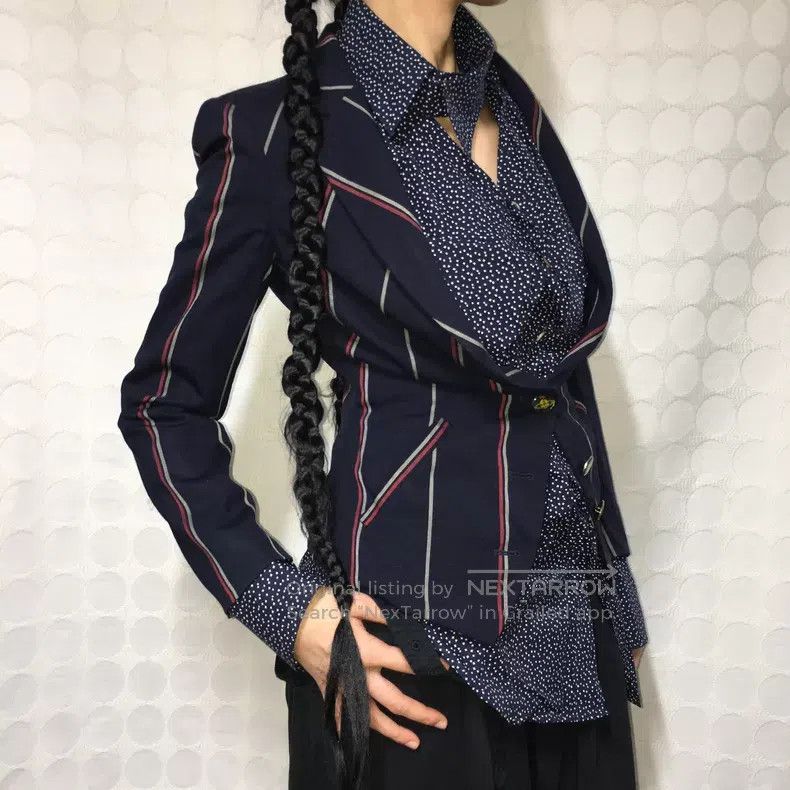 Vivienne Westwood Vivienne Westwood Blue and Black Striped Wool Blazer Size S / US 4 / IT 40 - 2 Thumbnail