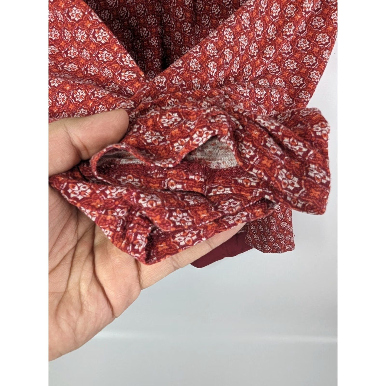 Lucky Brand Lucky Brand Womens Top Shirt Plus Size 2X Red Geometric Boho V-neck Viscose Blouse Size XXL / US 16-18 / IT 52-54 - 3 Thumbnail