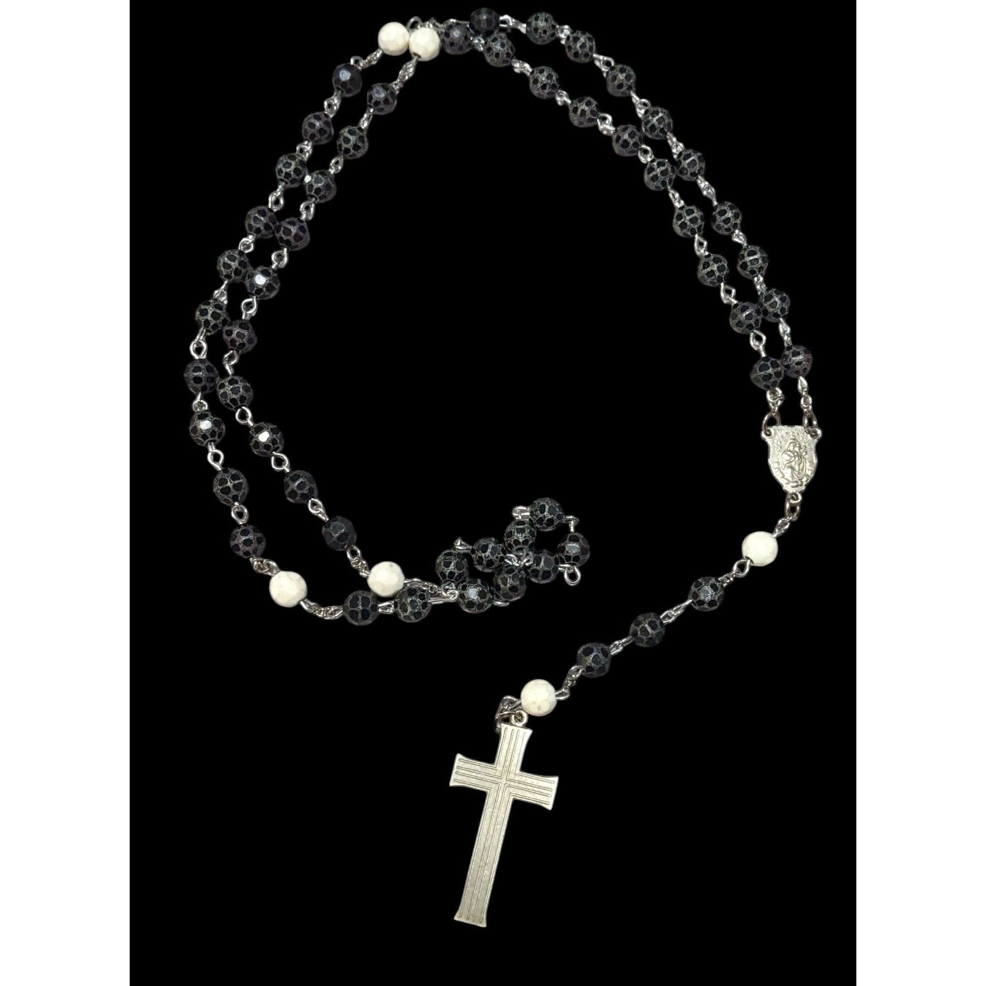 Other Vintage Black White And Silver Tone Textured Beaded Rosary N Size ONE SIZE - 2 Thumbnail