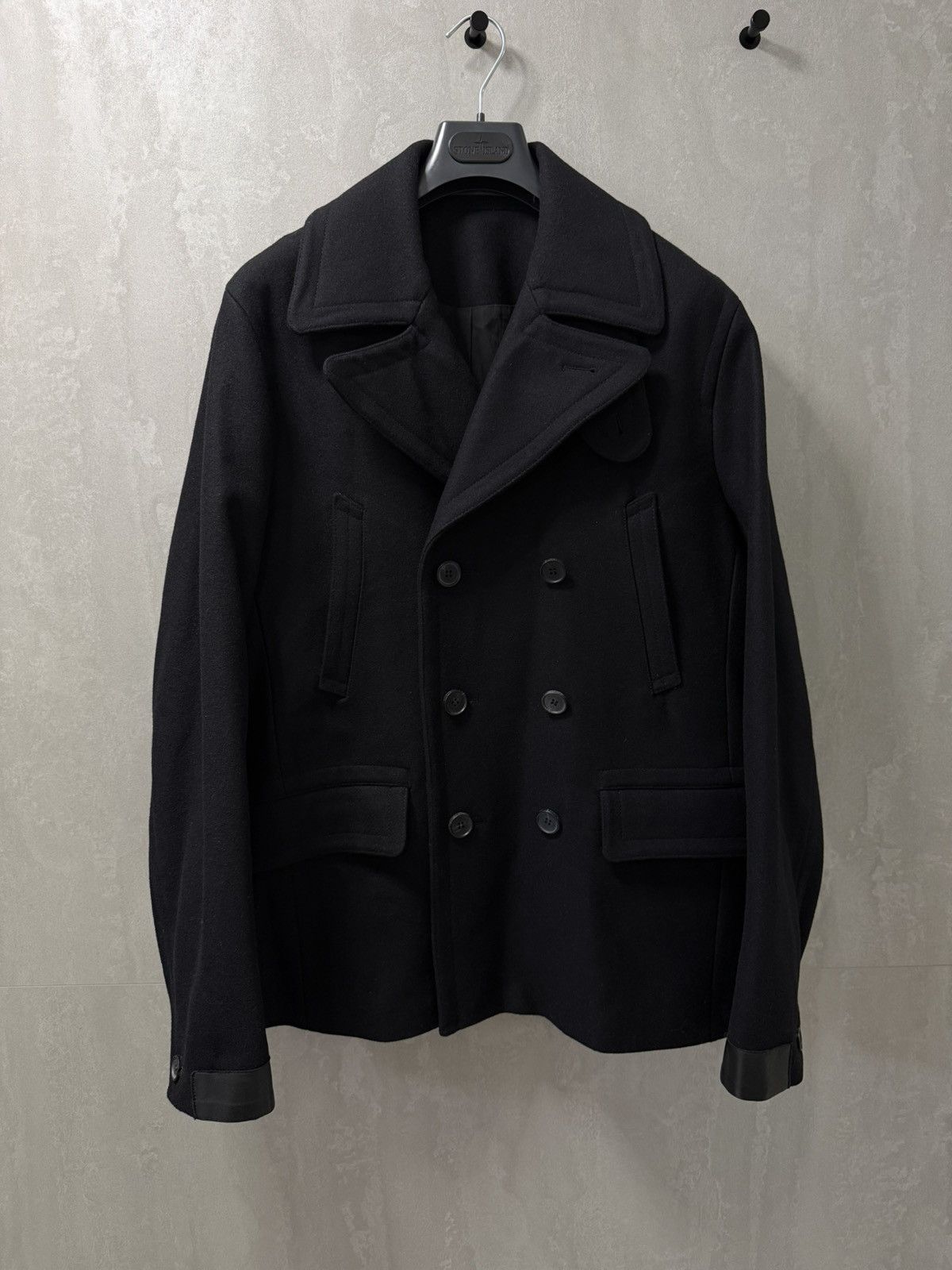 Allsaints AllSaints Felix Double Breasted Lamb Leather Trim Peacoat Size US L / EU 52-54 / 3 - 1 Thumbnail