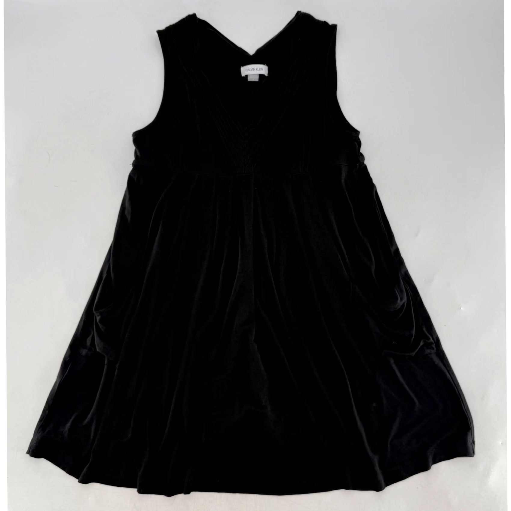Calvin Klein Calvin Klein Black Sleeveless V-Neck Dress Midi A-Line Pocket Pleated Solid Women's Dress, Casual, Summer, 8, L Size L / US 10 / IT 46 - 4 Thumbnail