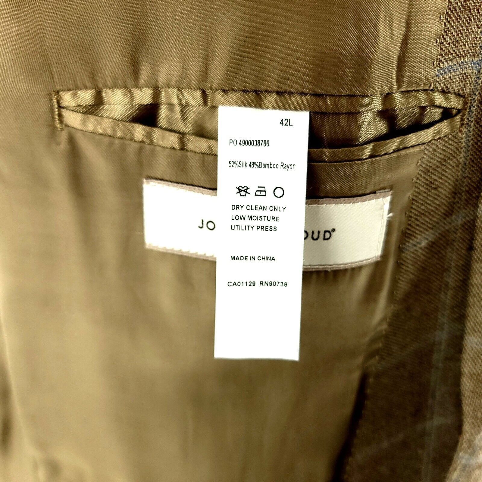 Joseph Abboud Joseph Abboud Silk Bamboo 2 Button Sport Coat Tan Sharkskin Size 40L - 8 Thumbnail