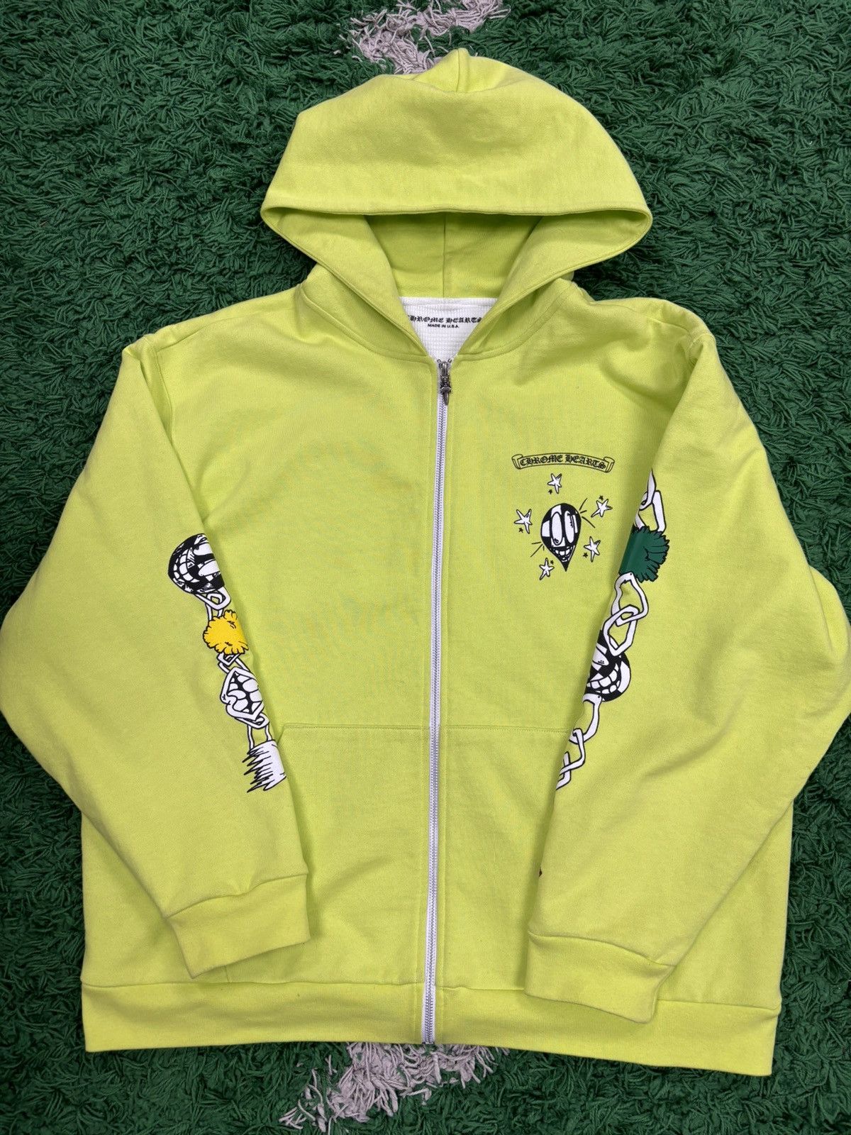 Image of Chrome Hearts Zip Up Thermal Hoodie in Lime, Men's (Size 2XL)