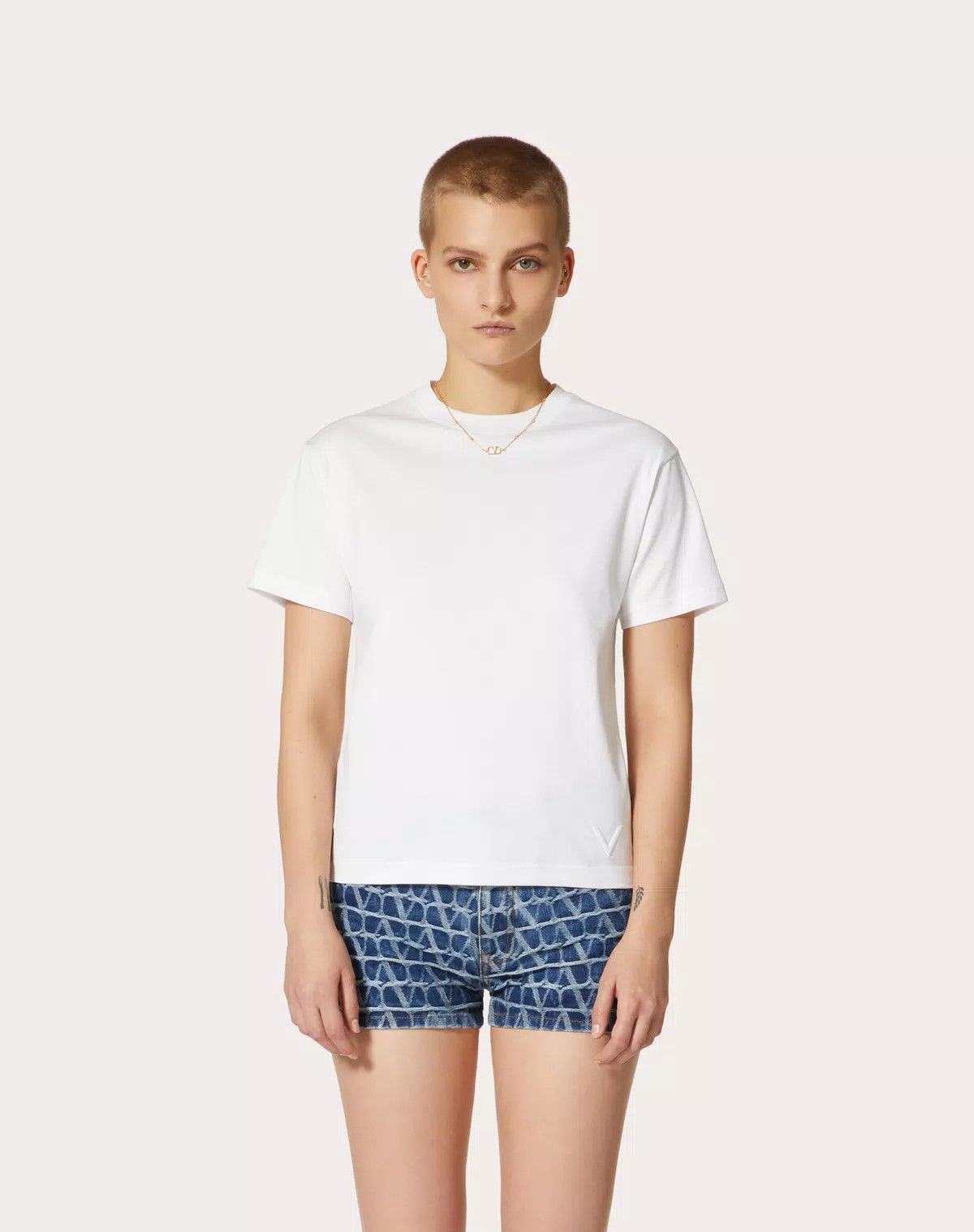 Valentino o1s1wg110426 Jersey Cotton T-Shirt in White Size XXS / US 00 / IT 34 - 2 Thumbnail