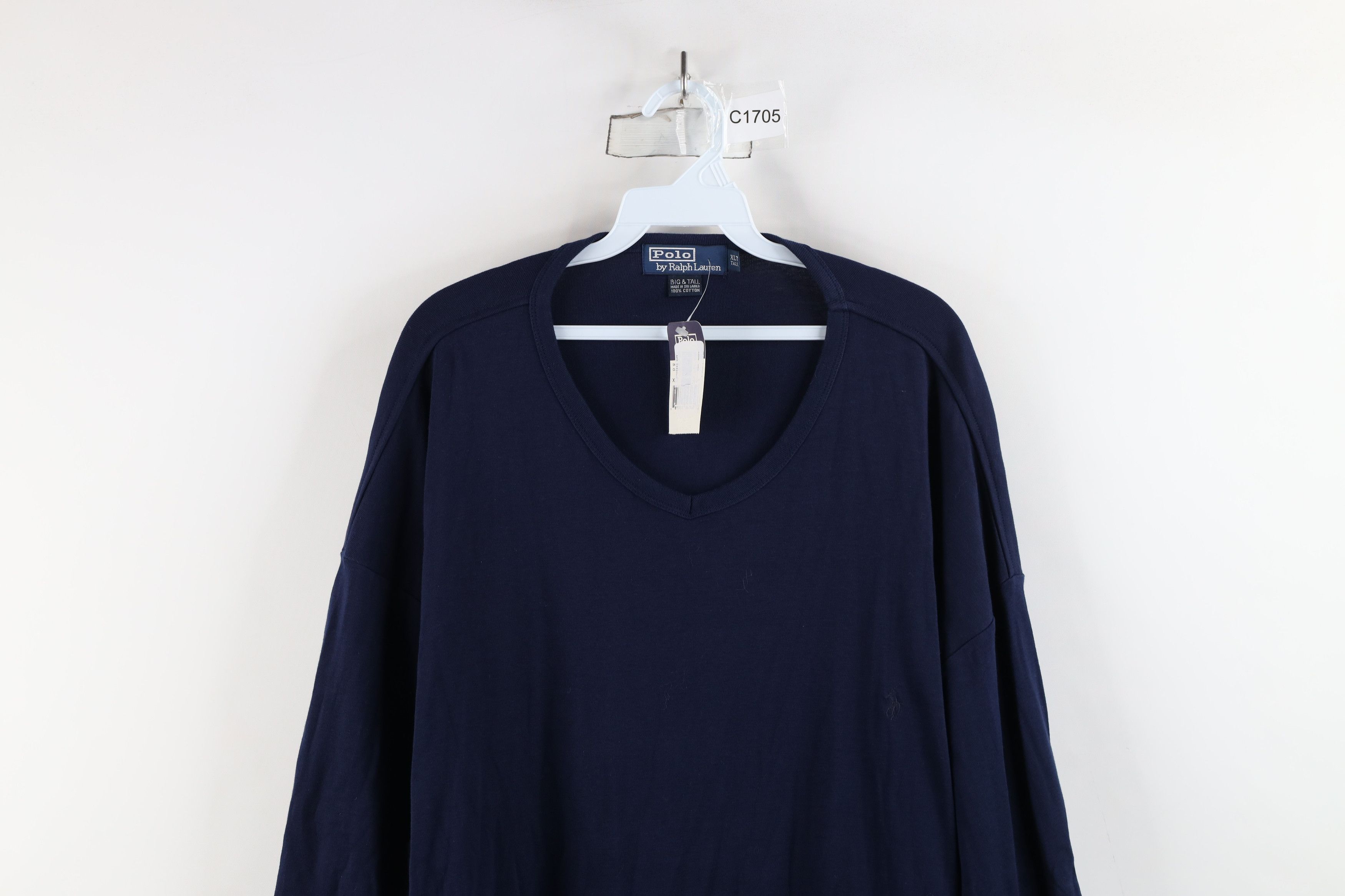 Ralph Lauren × Vintage Deadstock Vintage 90s Ralph Lauren V-Neck T-Shirt Navy Blue Size US XL / EU 56 / 4 - 2 Thumbnail