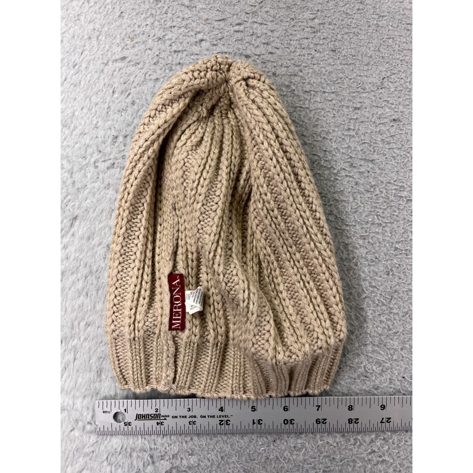 Merona Merona Beanie Toque Hat Adult Women One Size Beige Gold Knit Acrylic Blend Winter Ski Embroidered Logo Beanie Women Ski Theme Vintage: No Size ONE SIZE - 5 Thumbnail