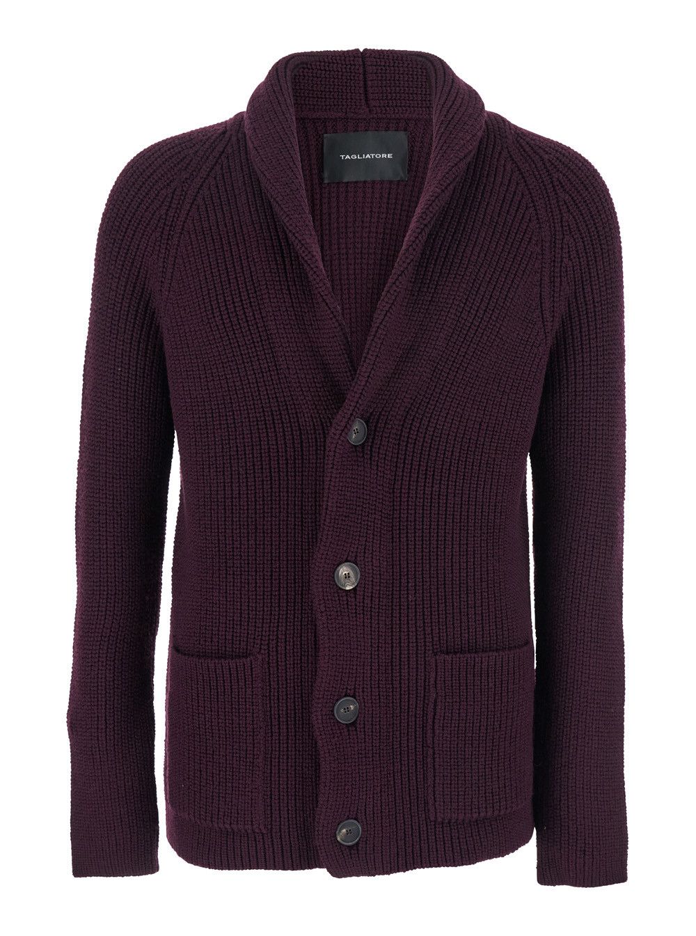 Bordeaux Knit Cardigan with V Neck in Wool Man